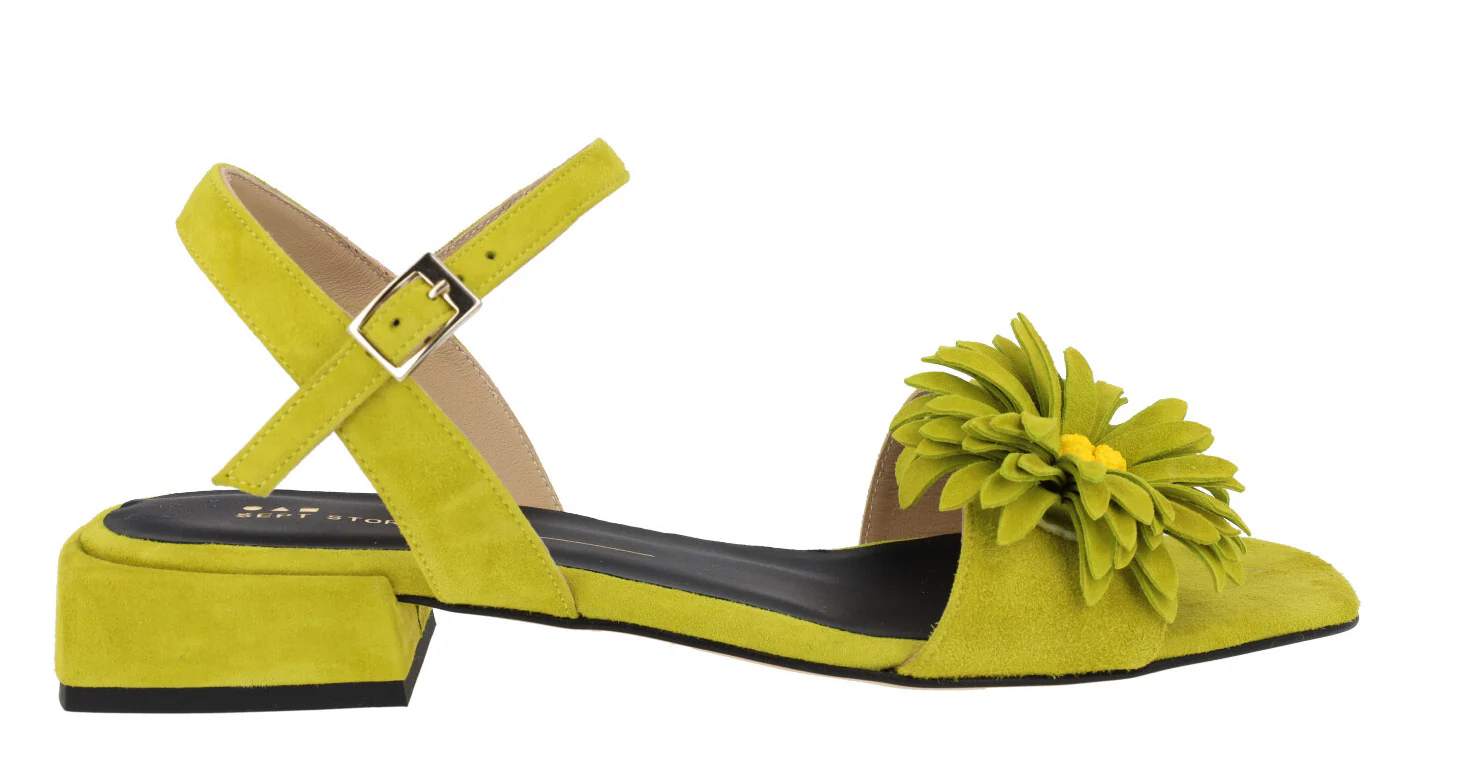 Sandalias de ante con adorno de flor para mujer - Image 2