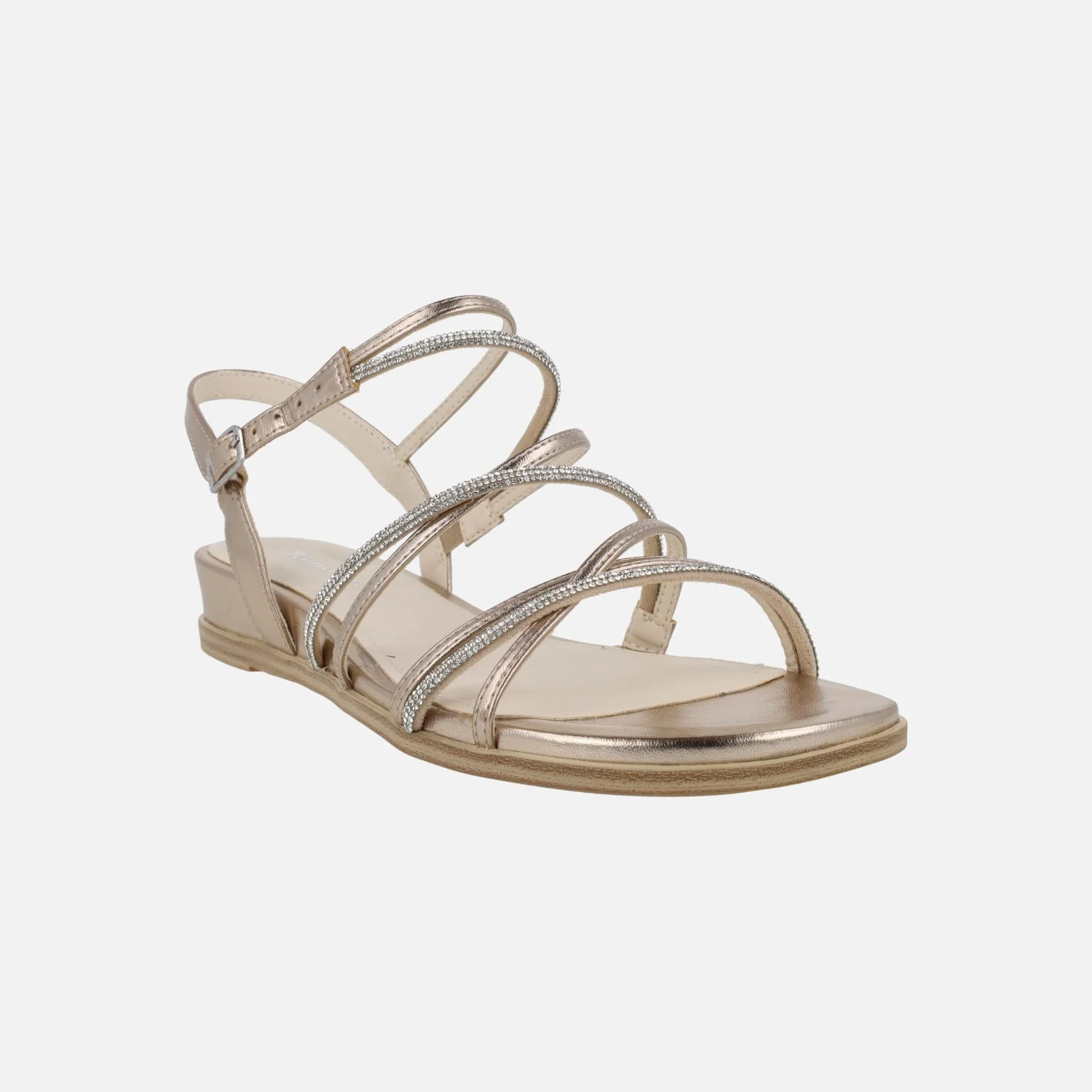 Sandalias de cuña baja con tiras metalizadas y con strass - Image 2