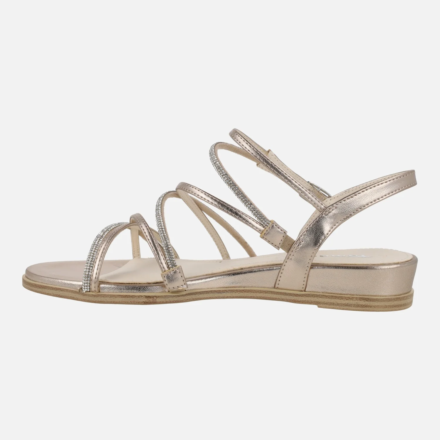 Sandalias de cuña baja con tiras metalizadas y con strass - Image 3