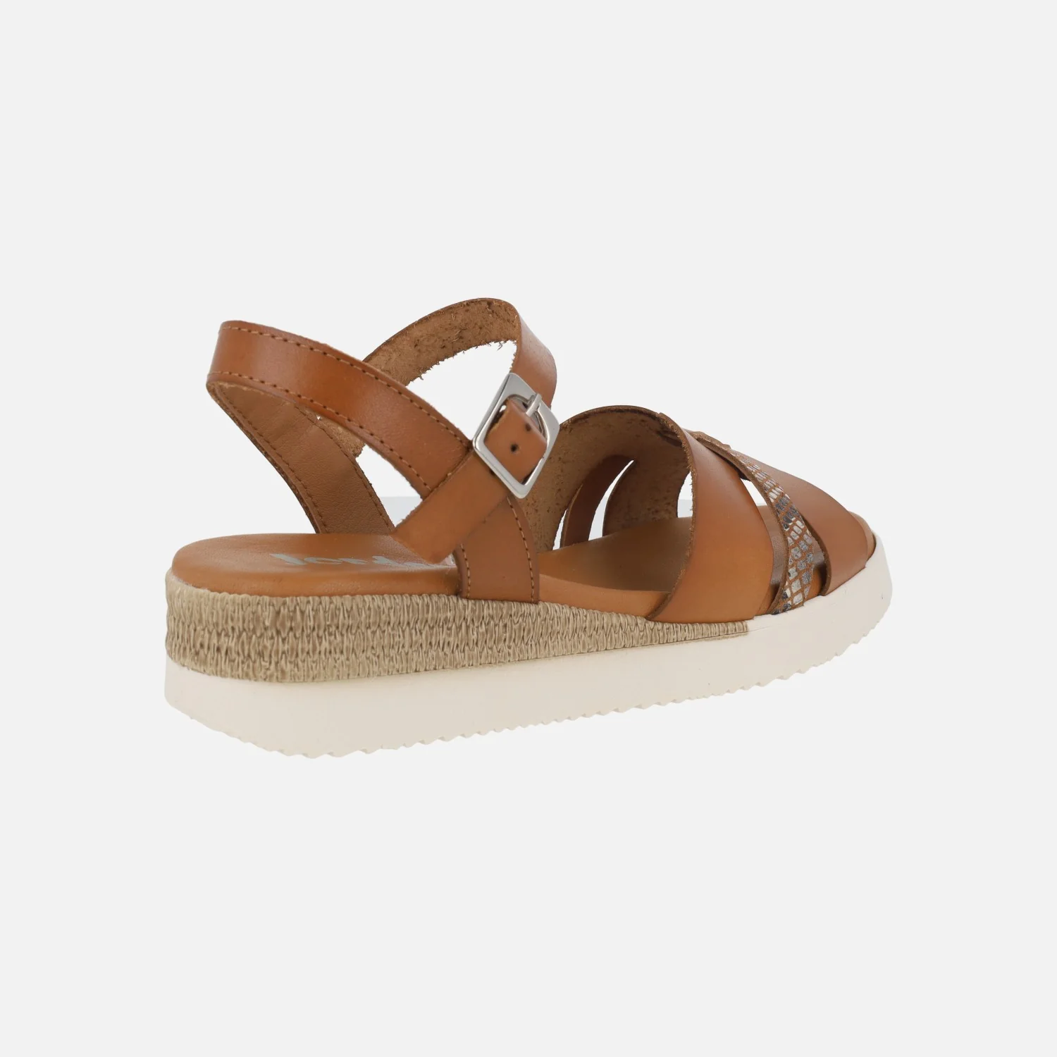 Sandalias de cuña baja en color cuero con tira metalizada print serpiente - Image 4