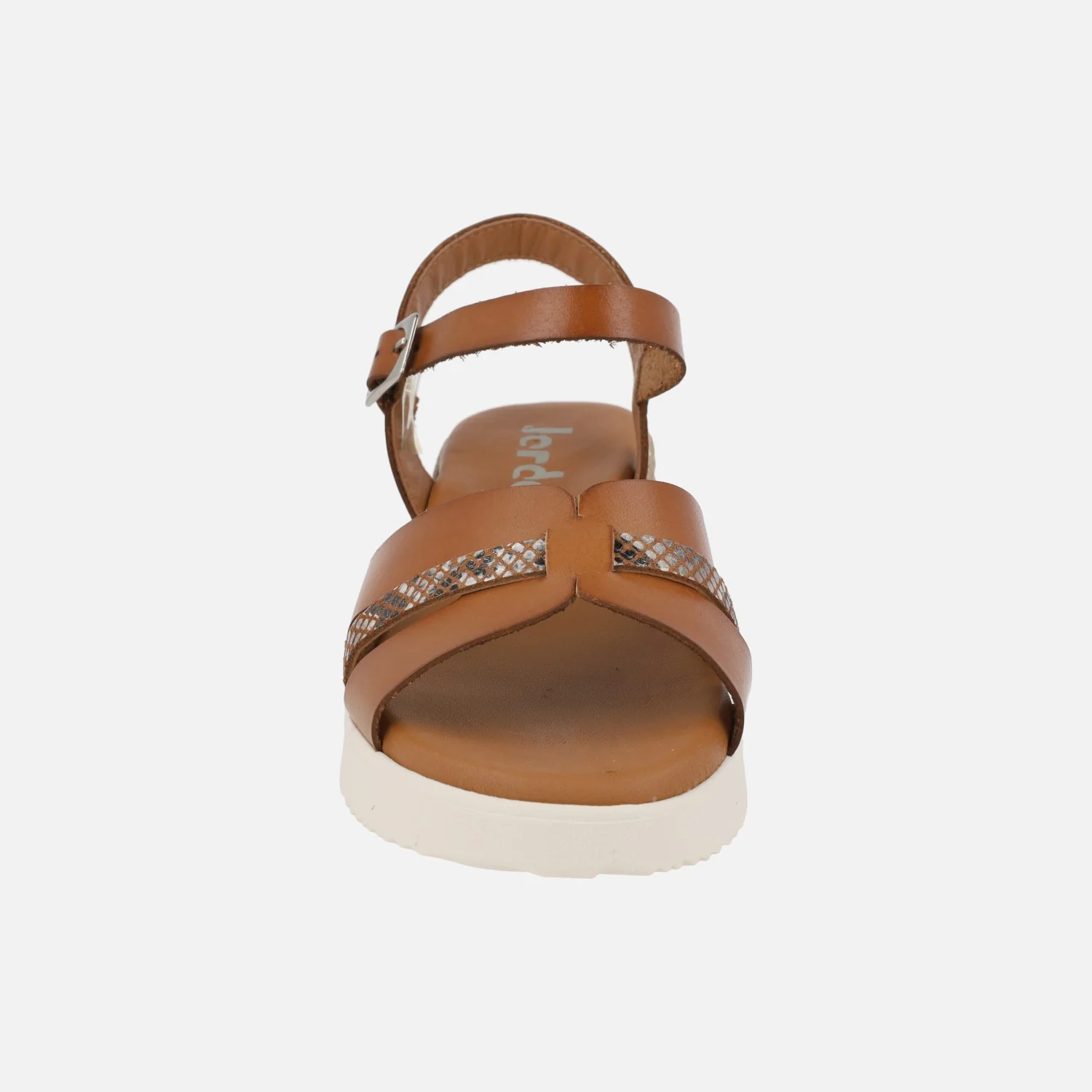 Sandalias de cuña baja en color cuero con tira metalizada print serpiente - Image 5