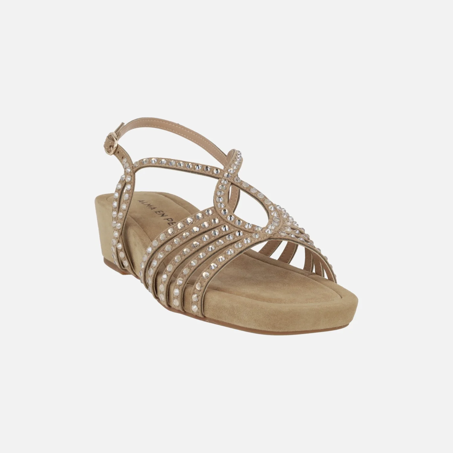 Sandalias de cuña en color beige con tiras de strass - Image 2