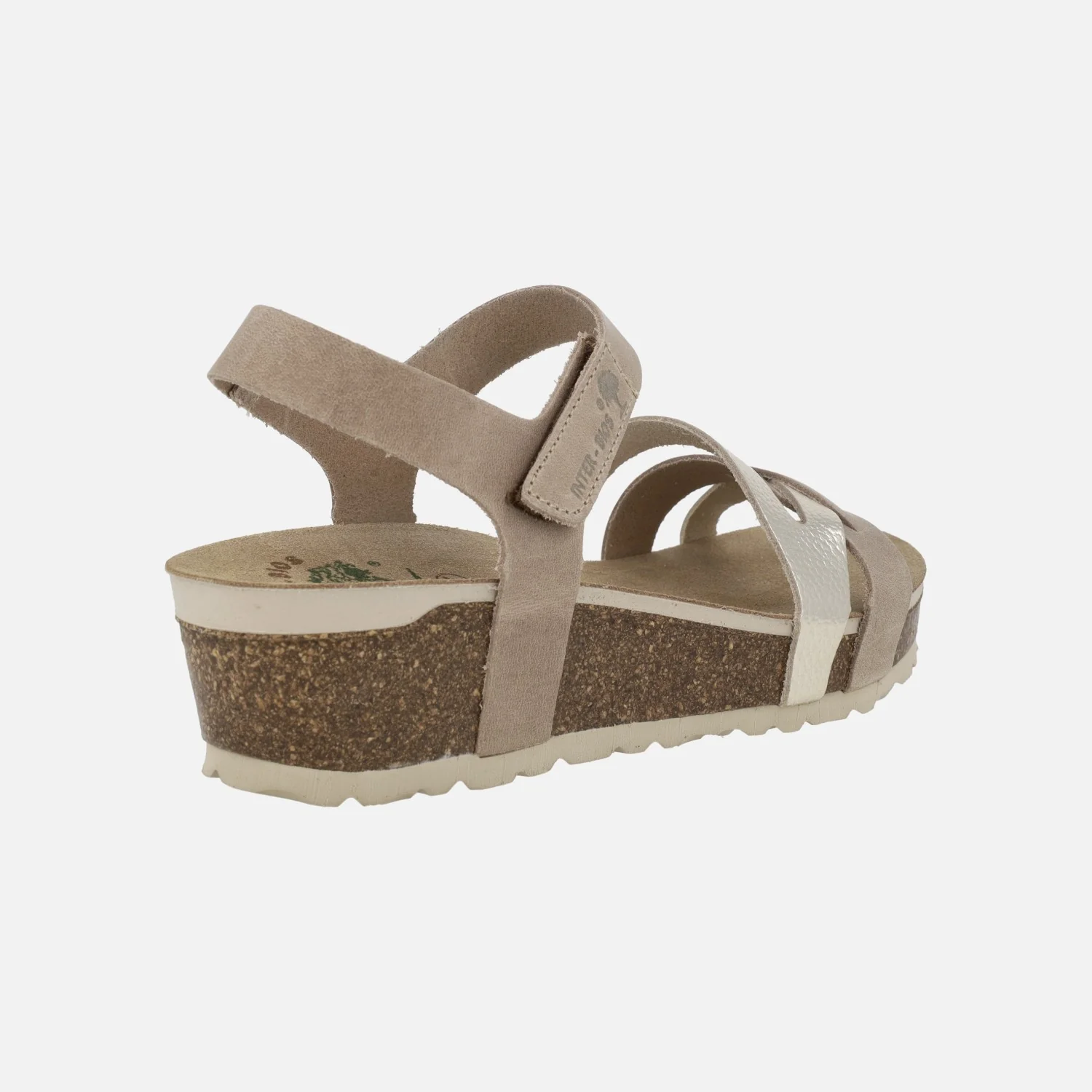 Sandalias de cuña en combinado beige y platino con cierre de velcro - Image 4