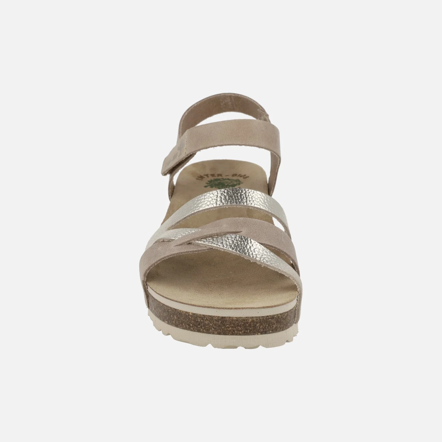 Sandalias de cuña en combinado beige y platino con cierre de velcro - Image 5