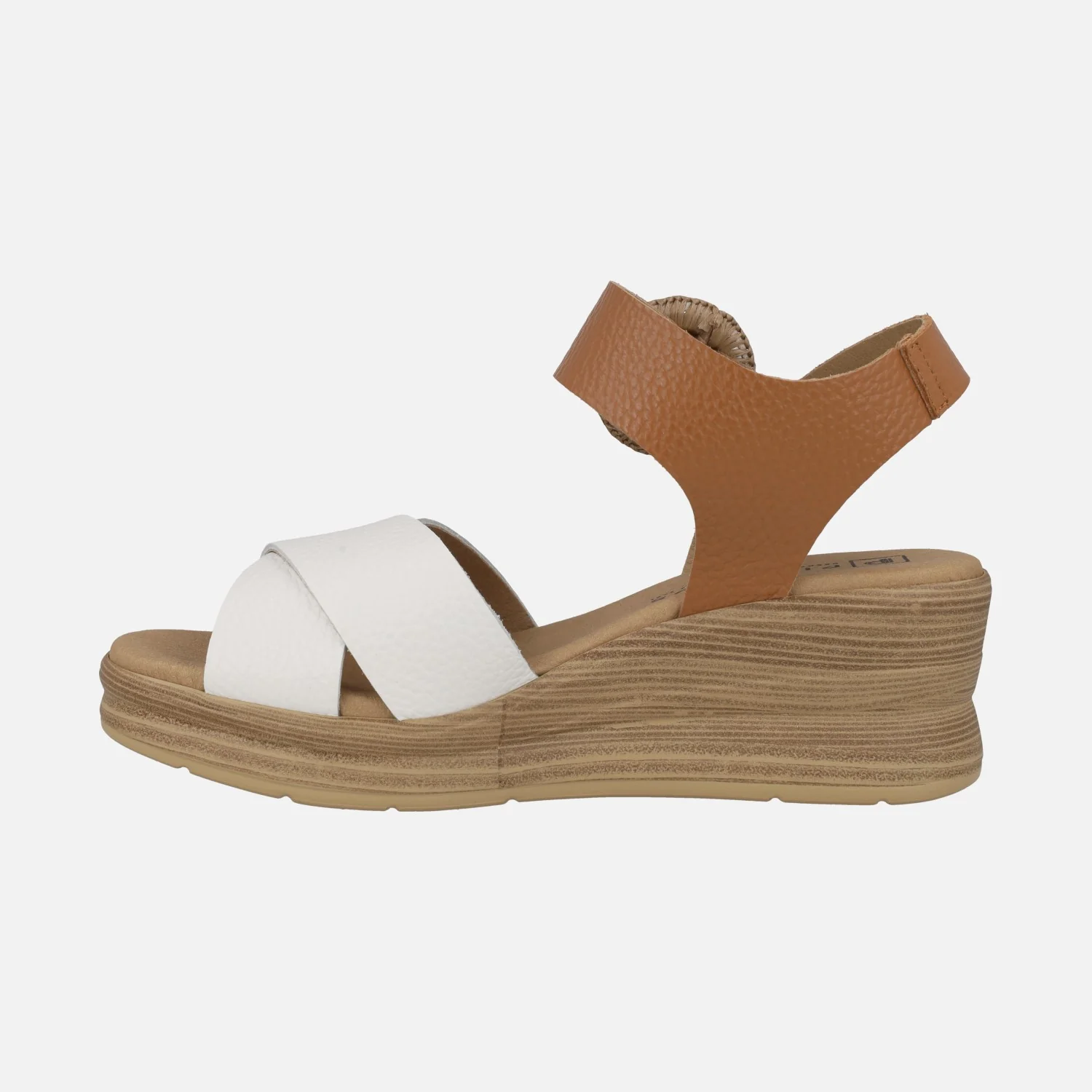 Sandalias de cuña en combinado blanco y cuero con cierre de velcro - Image 3