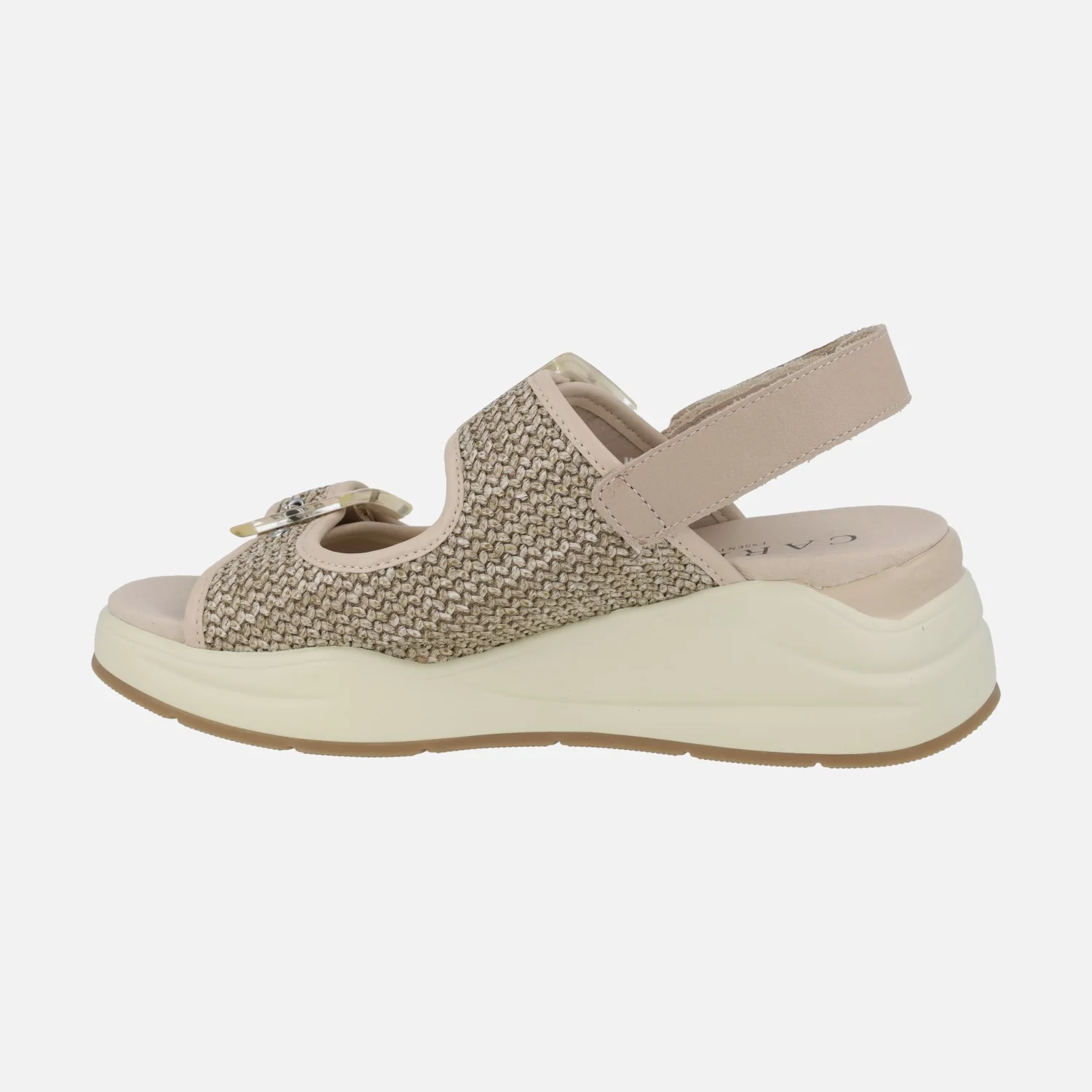 Sandalias de cuña en combinado rafia beige con detalle de hebillas - Image 3