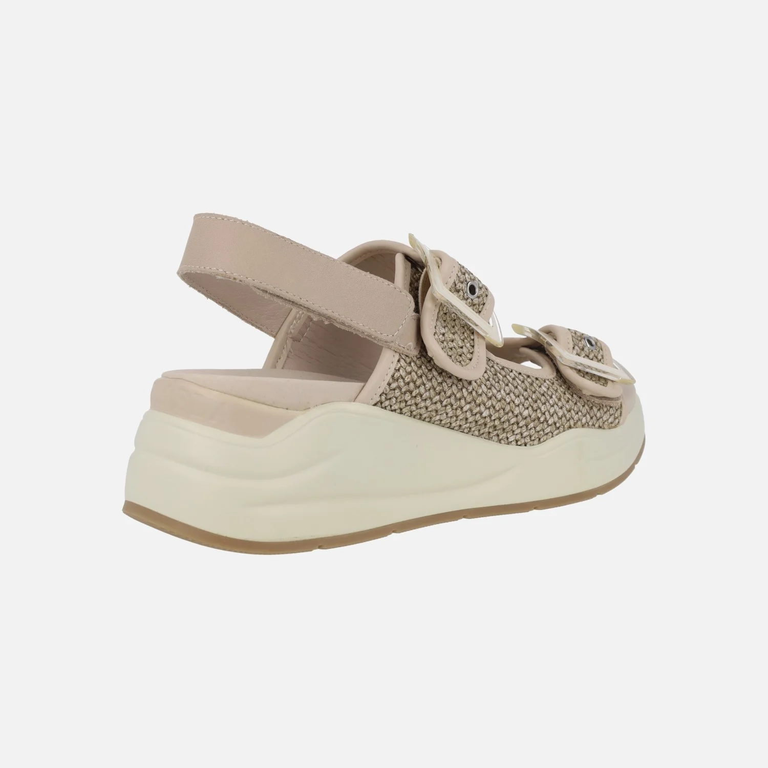 Sandalias de cuña en combinado rafia beige con detalle de hebillas - Image 4