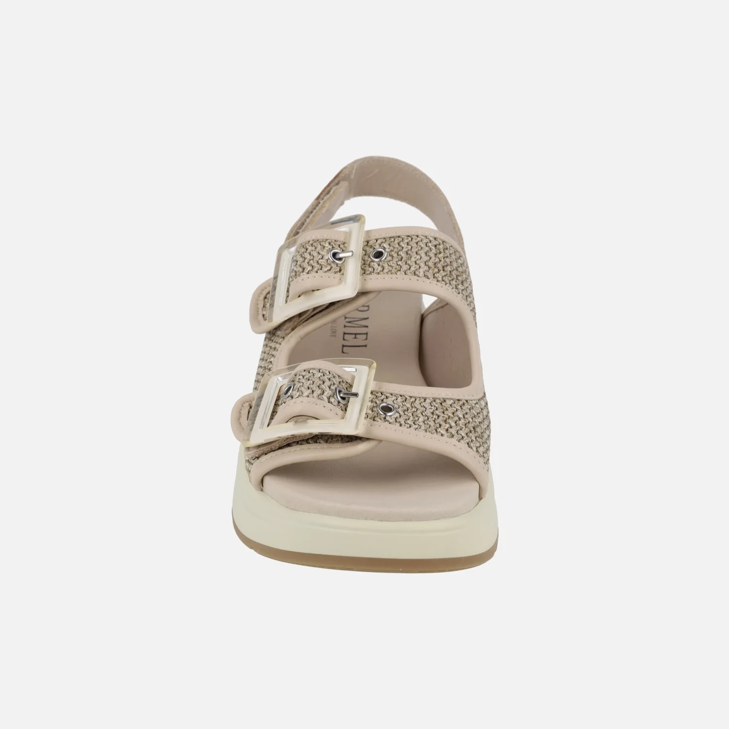 Sandalias de cuña en combinado rafia beige con detalle de hebillas - Image 5