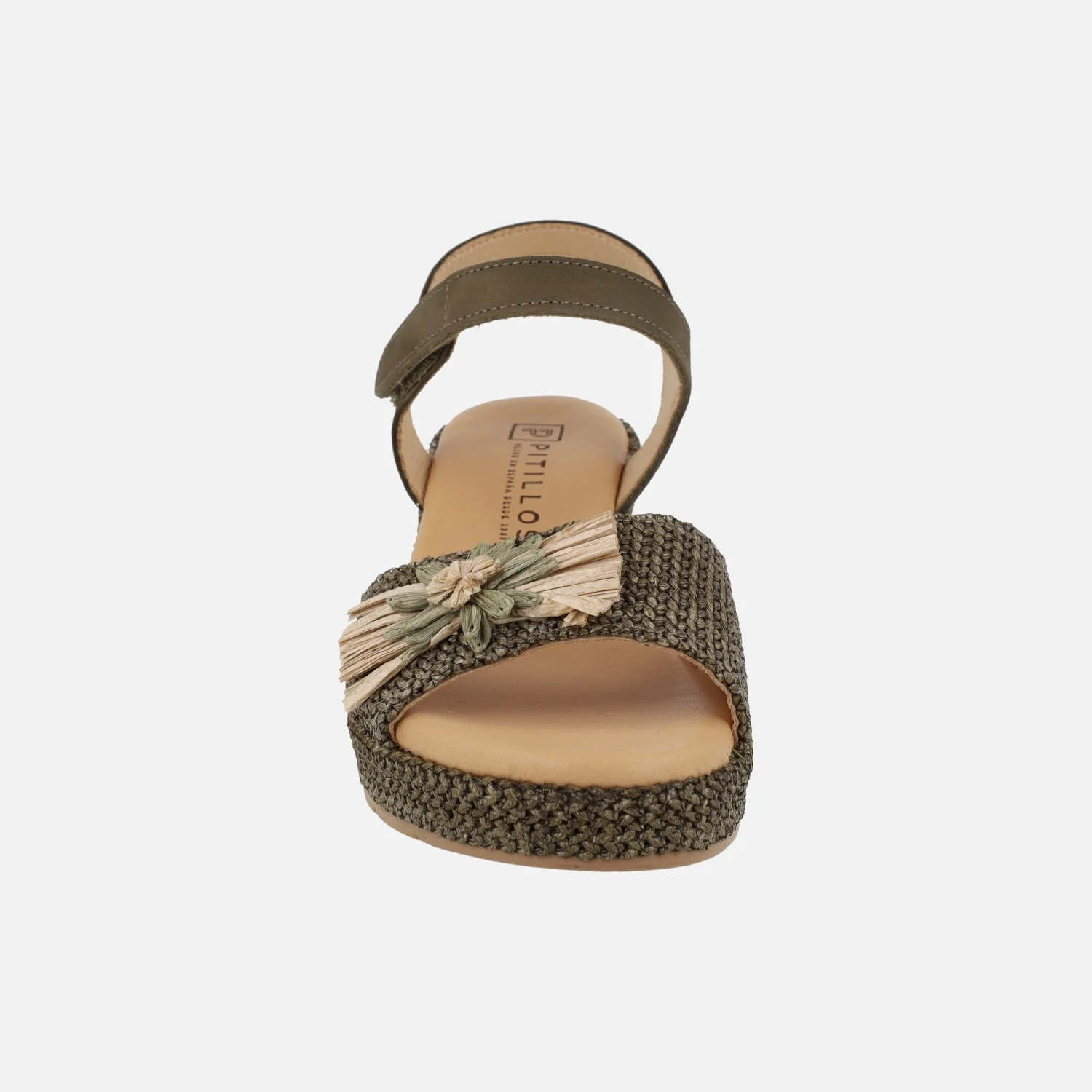Sandalias de cuña en piel y tejido rafia con adorno de flor - Image 11