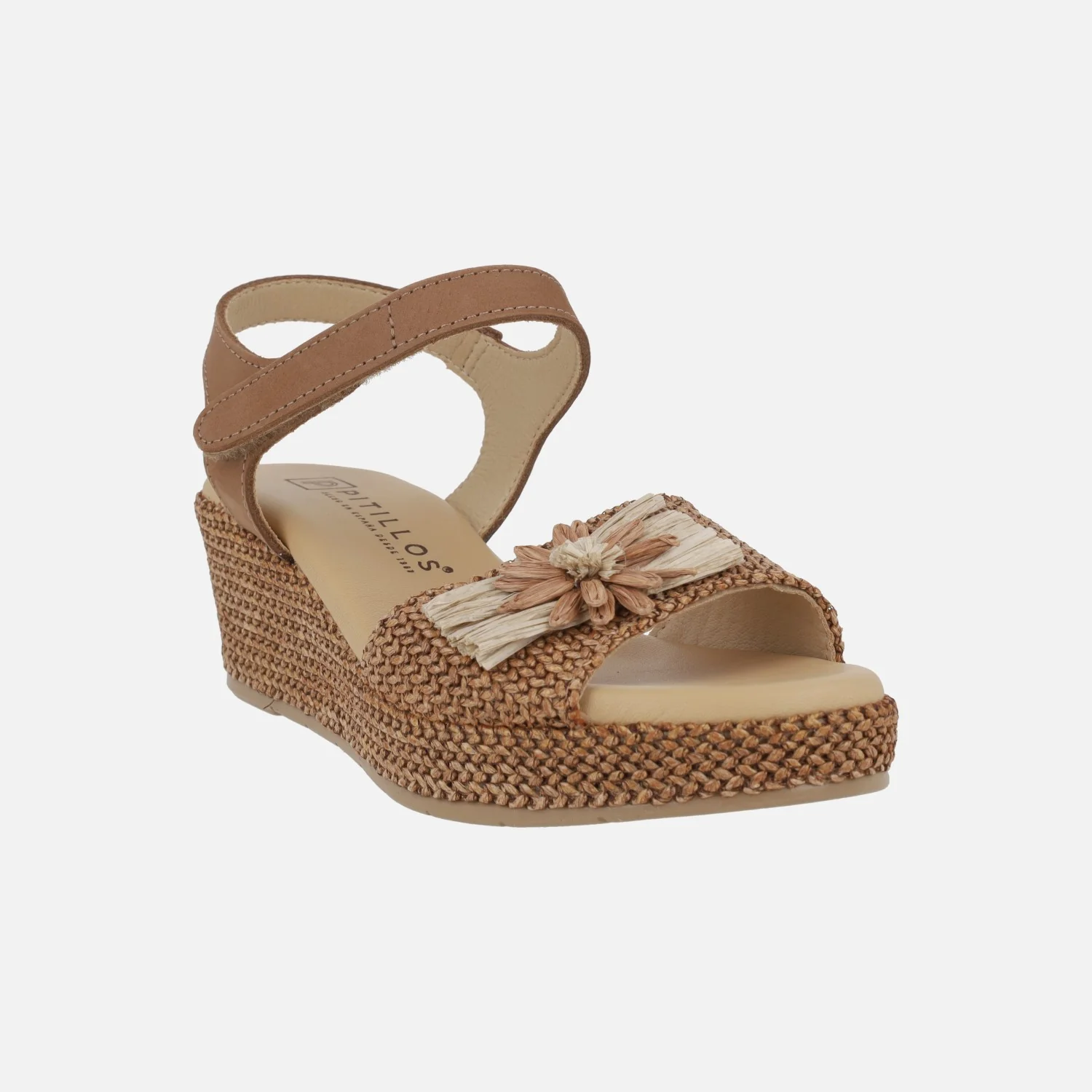 Sandalias de cuña en piel y tejido rafia con adorno de flor - Image 14