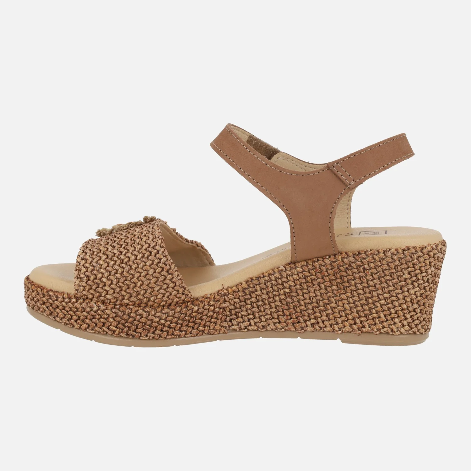 Sandalias de cuña en piel y tejido rafia con adorno de flor - Image 15