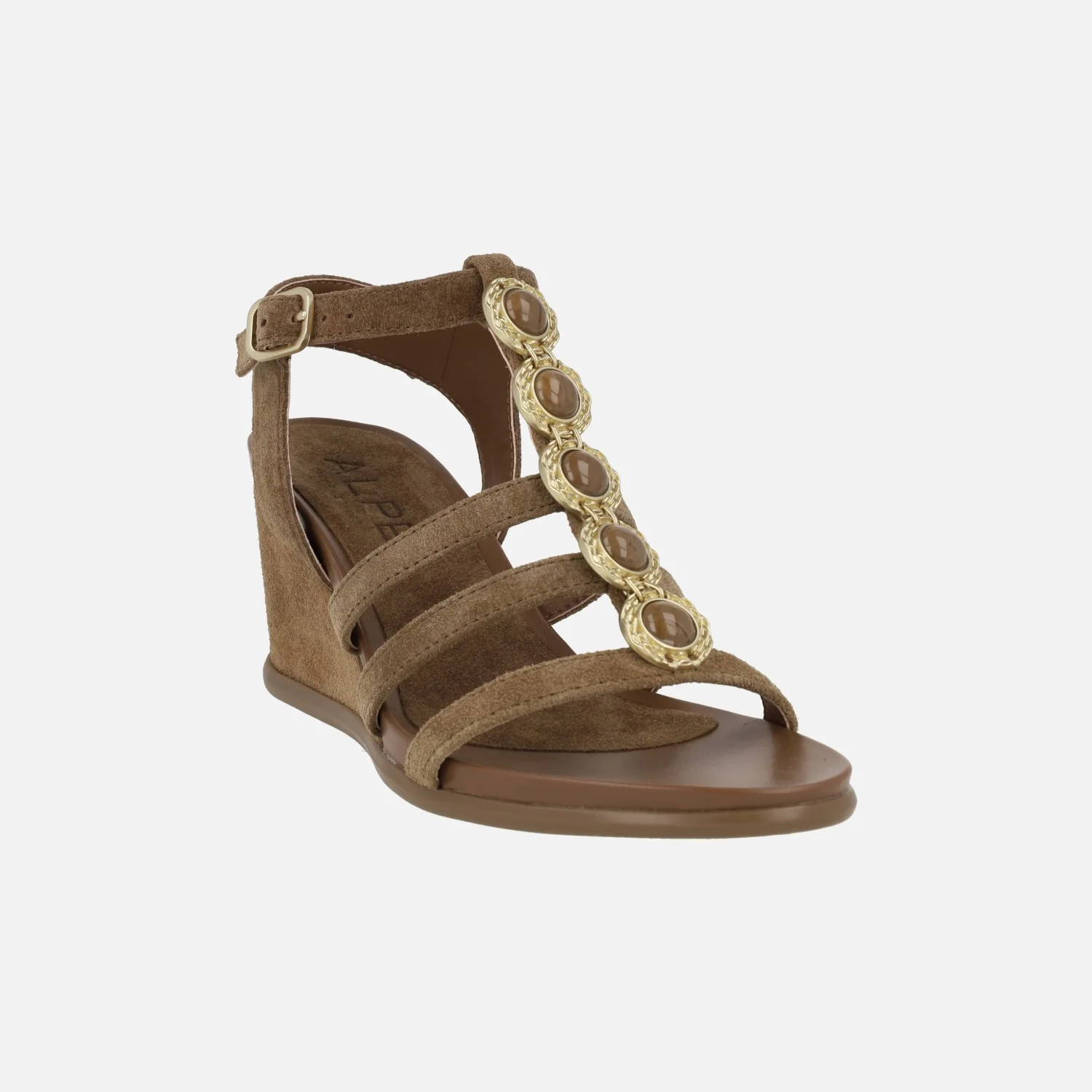 Sandalias de cuña en serraje cuero con detalle de adornos dorados Yara - Image 2