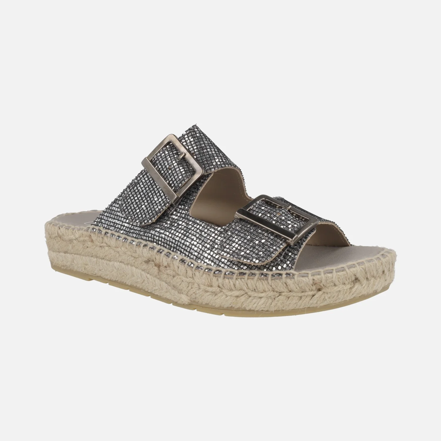 SANDALIAS DE DOBLE HEBILLA EN FANTASÍA ACERO CON PISO DE ESPARTO - Image 2