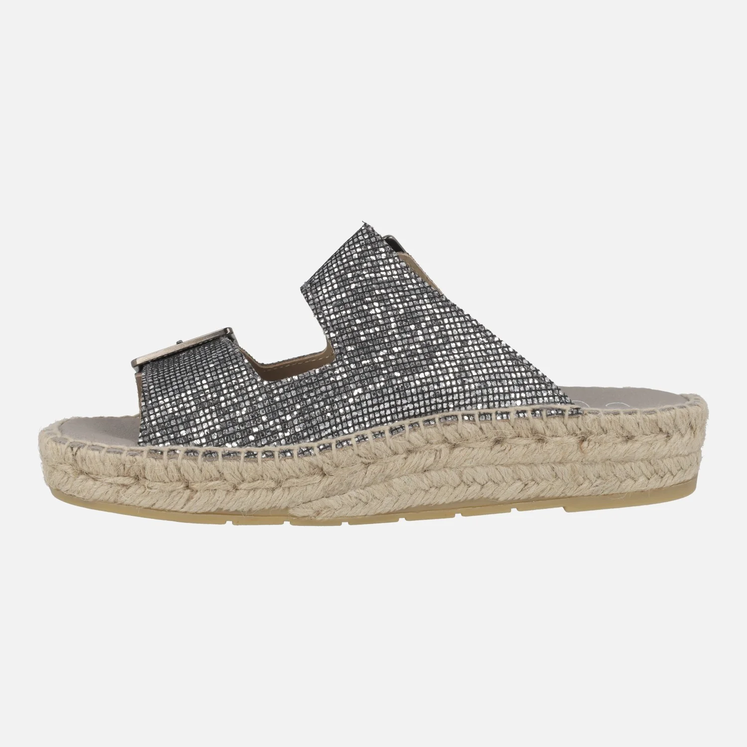 SANDALIAS DE DOBLE HEBILLA EN FANTASÍA ACERO CON PISO DE ESPARTO - Image 3