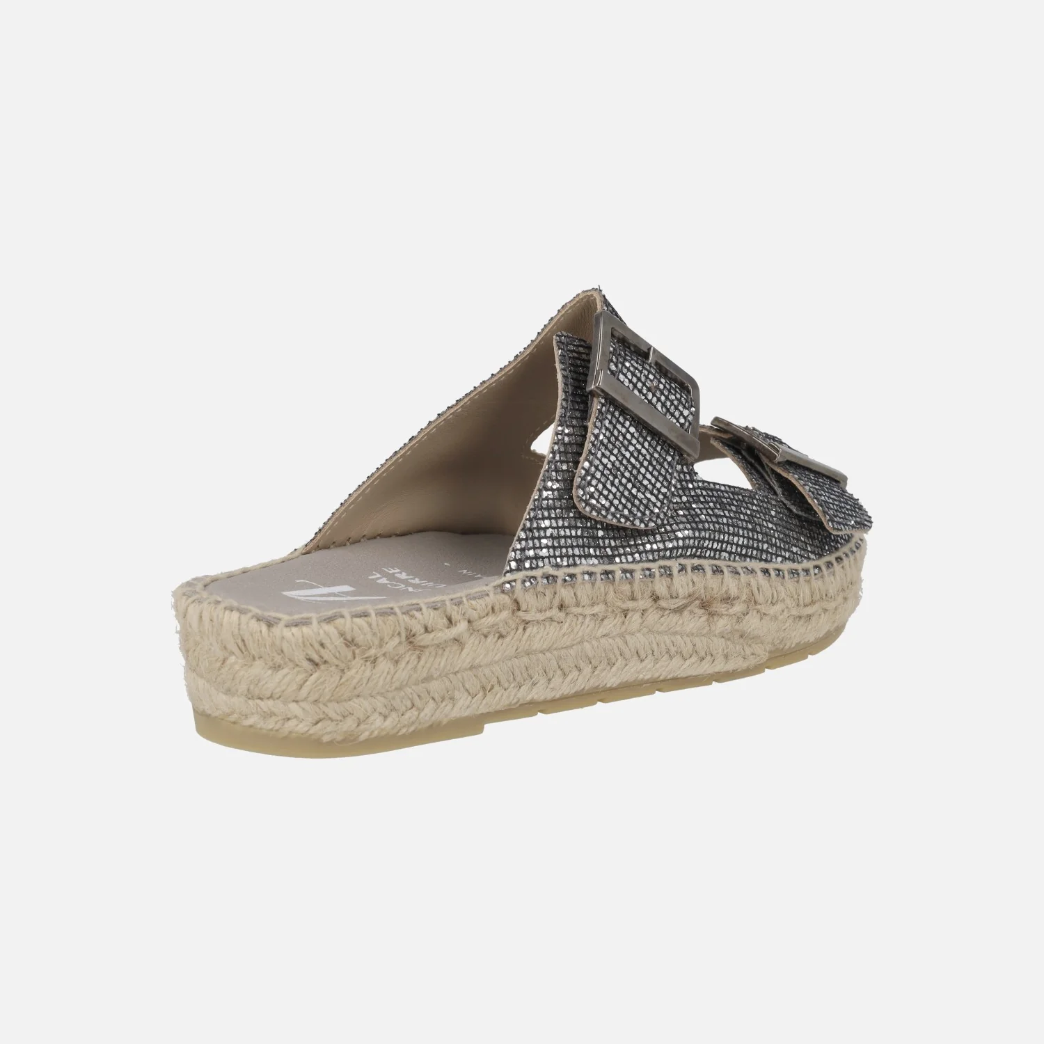 SANDALIAS DE DOBLE HEBILLA EN FANTASÍA ACERO CON PISO DE ESPARTO - Image 4