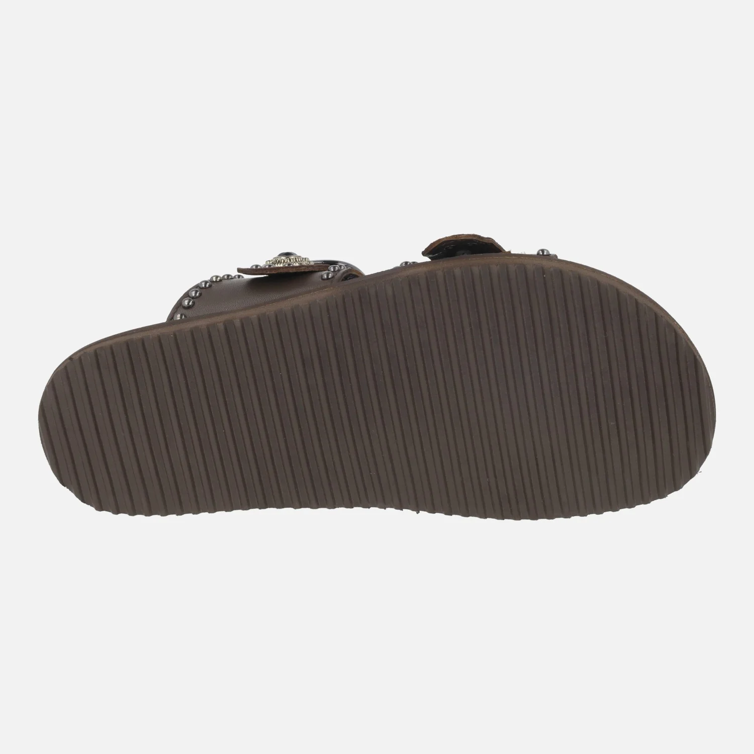 Sandalias de dos hebillas en piel moka con tachas y pedrería - Image 6