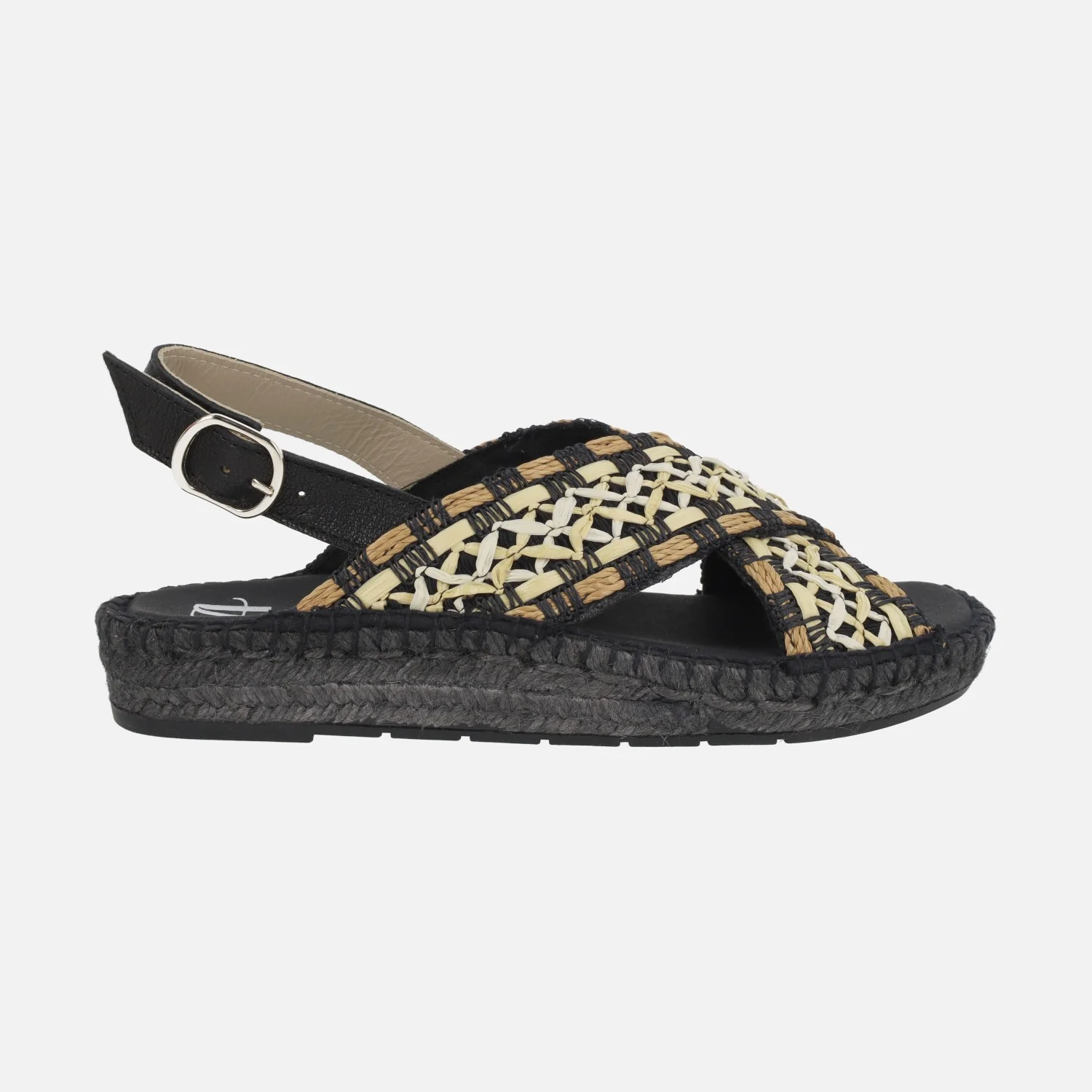 Sandalias de esparto con tiras cruzadas en tejido étnico