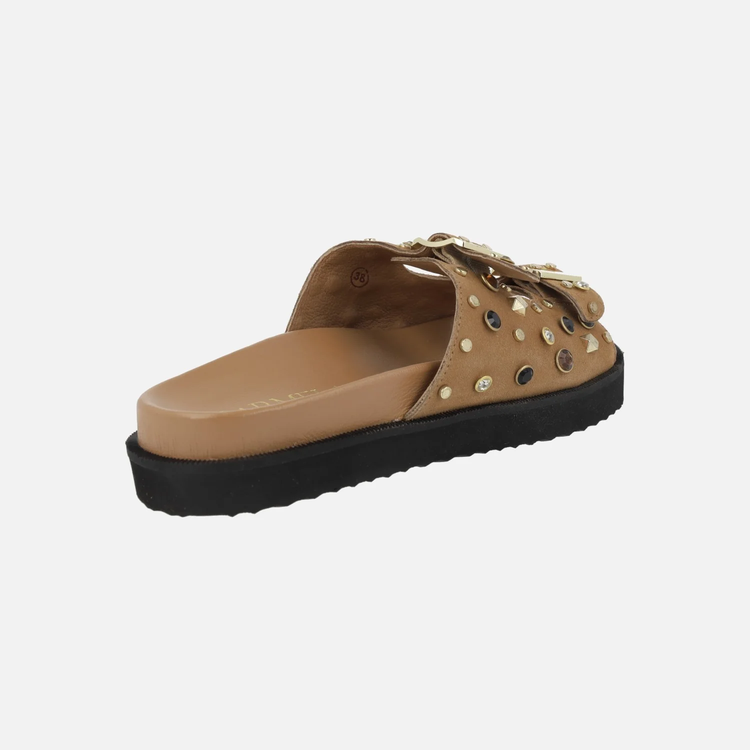 Sandalias de hebillas en serraje camel con pedrería - Image 5