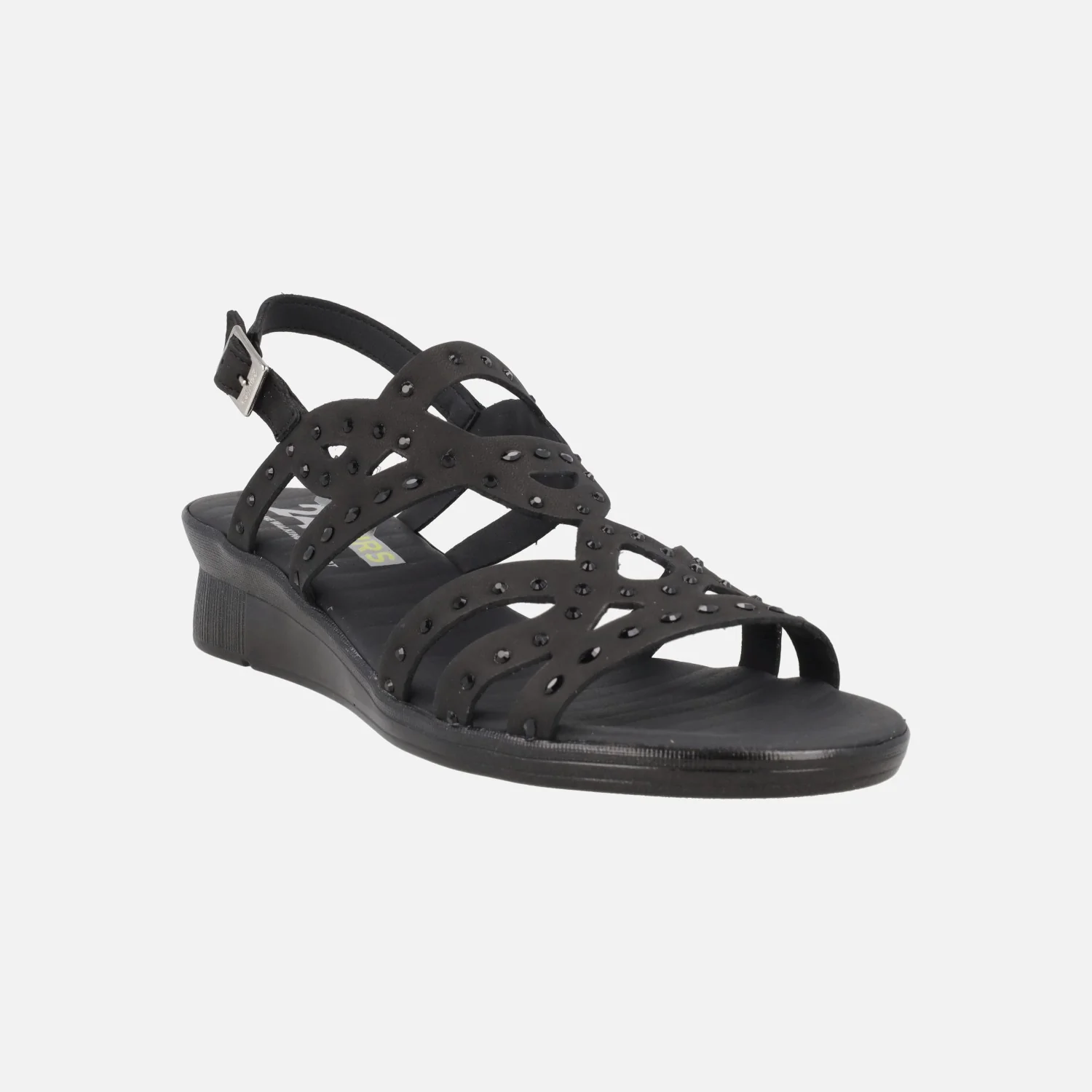 Sandalias de nobuck negro con cuña baja y strass - Image 2