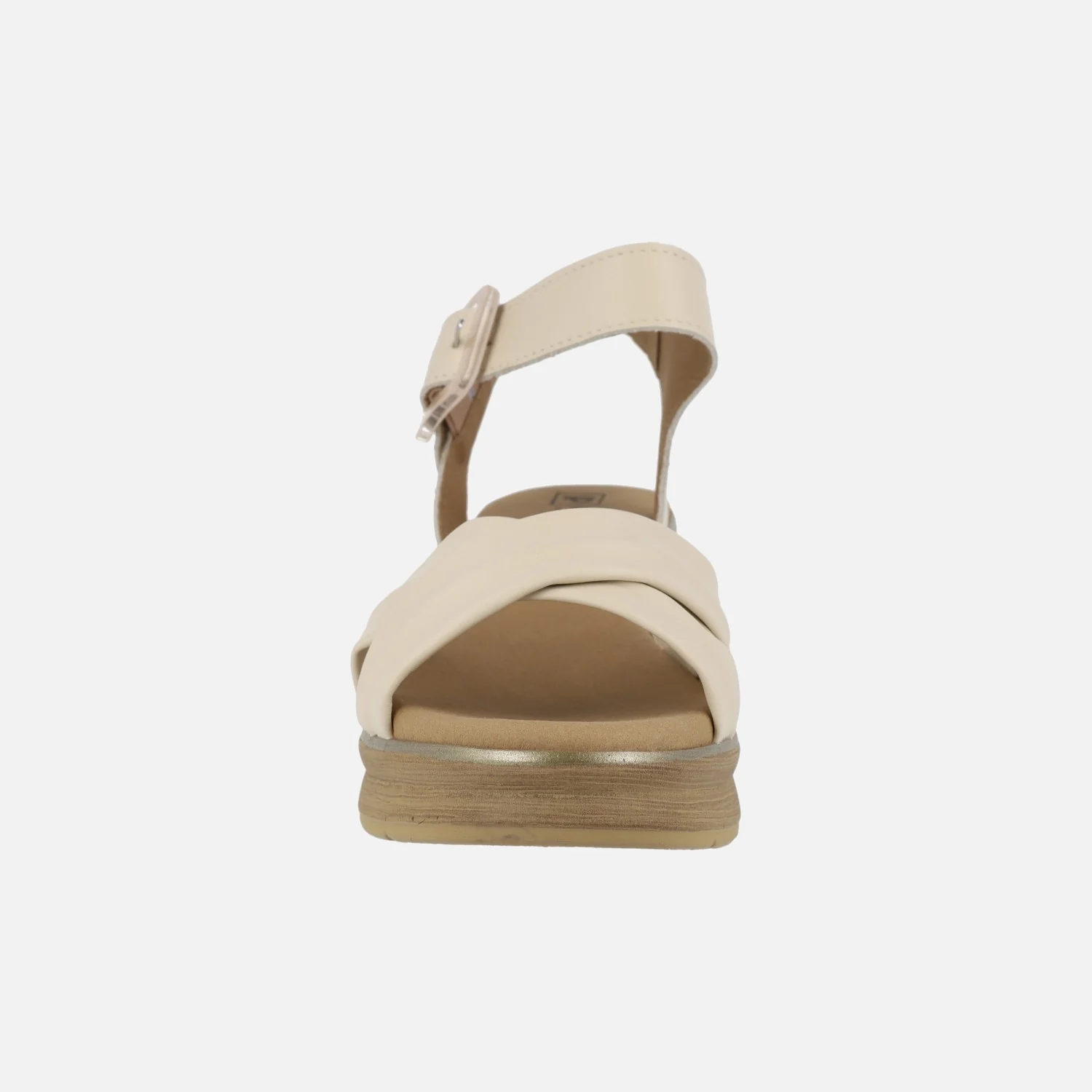 Sandalias de piel beige con tiras cruzadas y pulsera al tobillo - Image 5