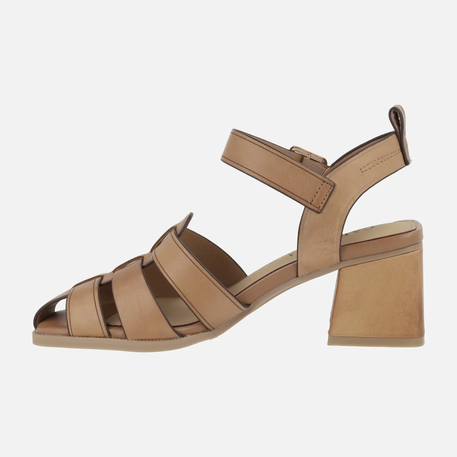 Sandalias de piel camel estilo cangrejeras con tacón - Image 3