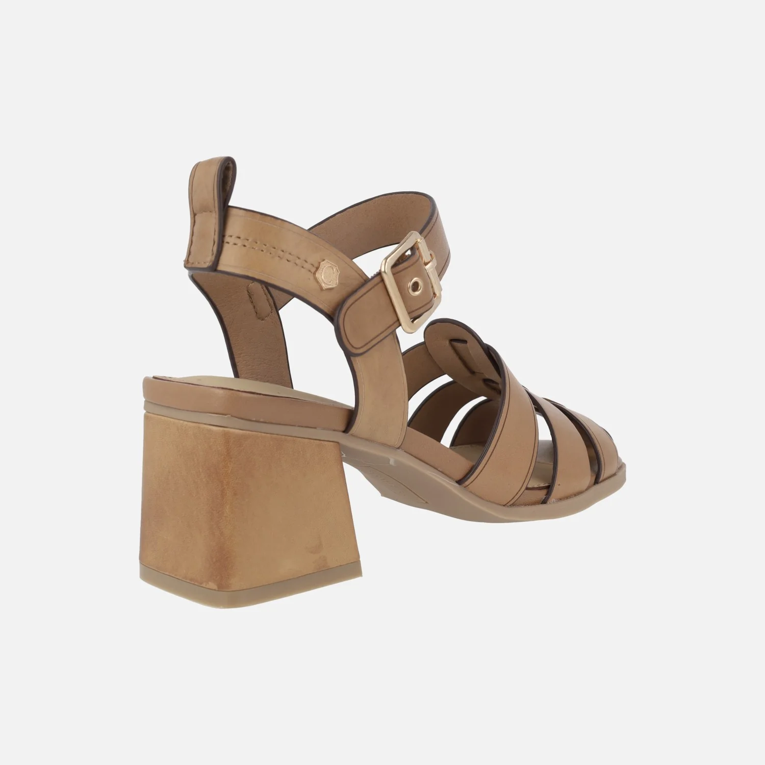 Sandalias de piel camel estilo cangrejeras con tacón - Image 4