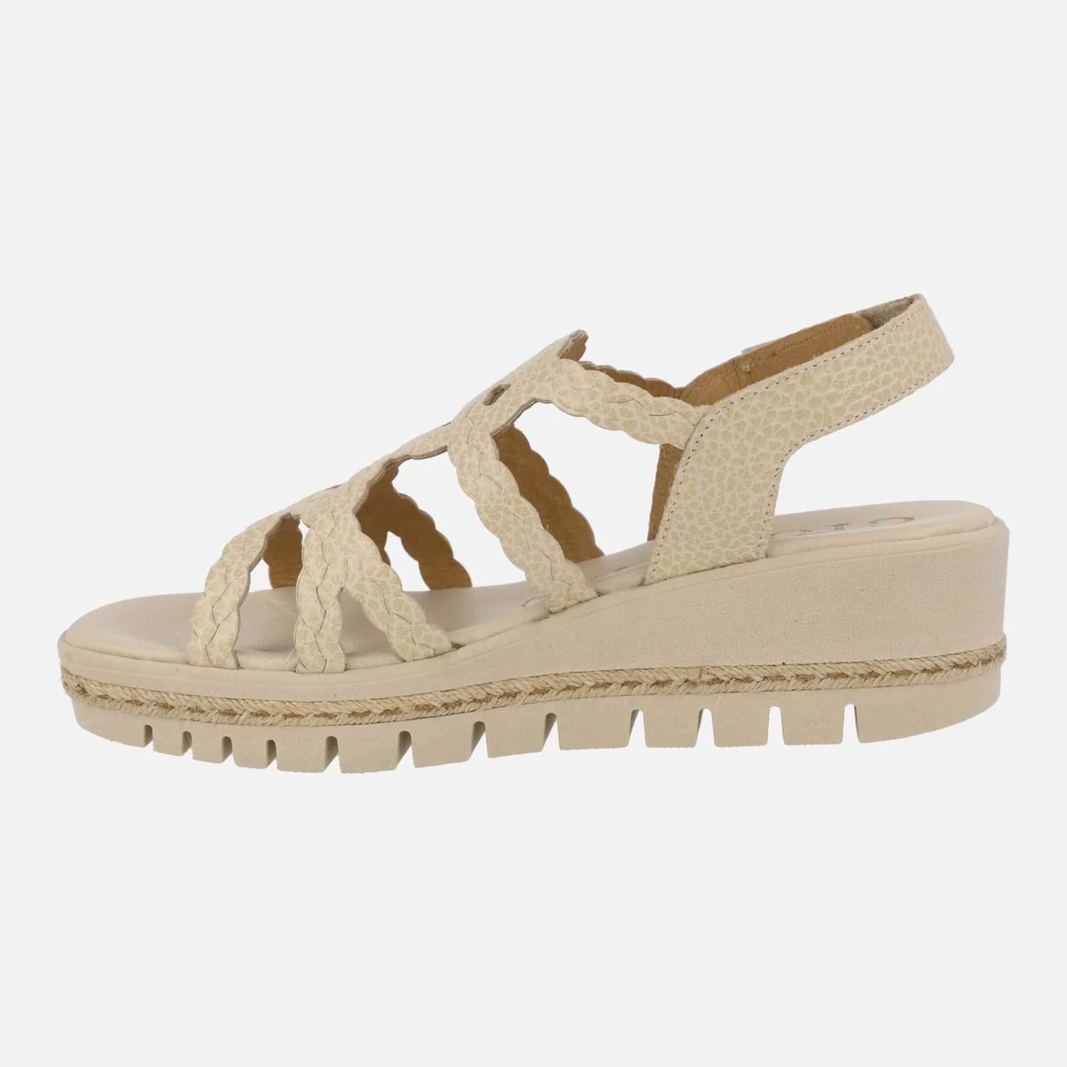 SANDALIAS DE PIEL color beige EFECTO TRENZADO CON CIERRE DE VELCRO - Image 3