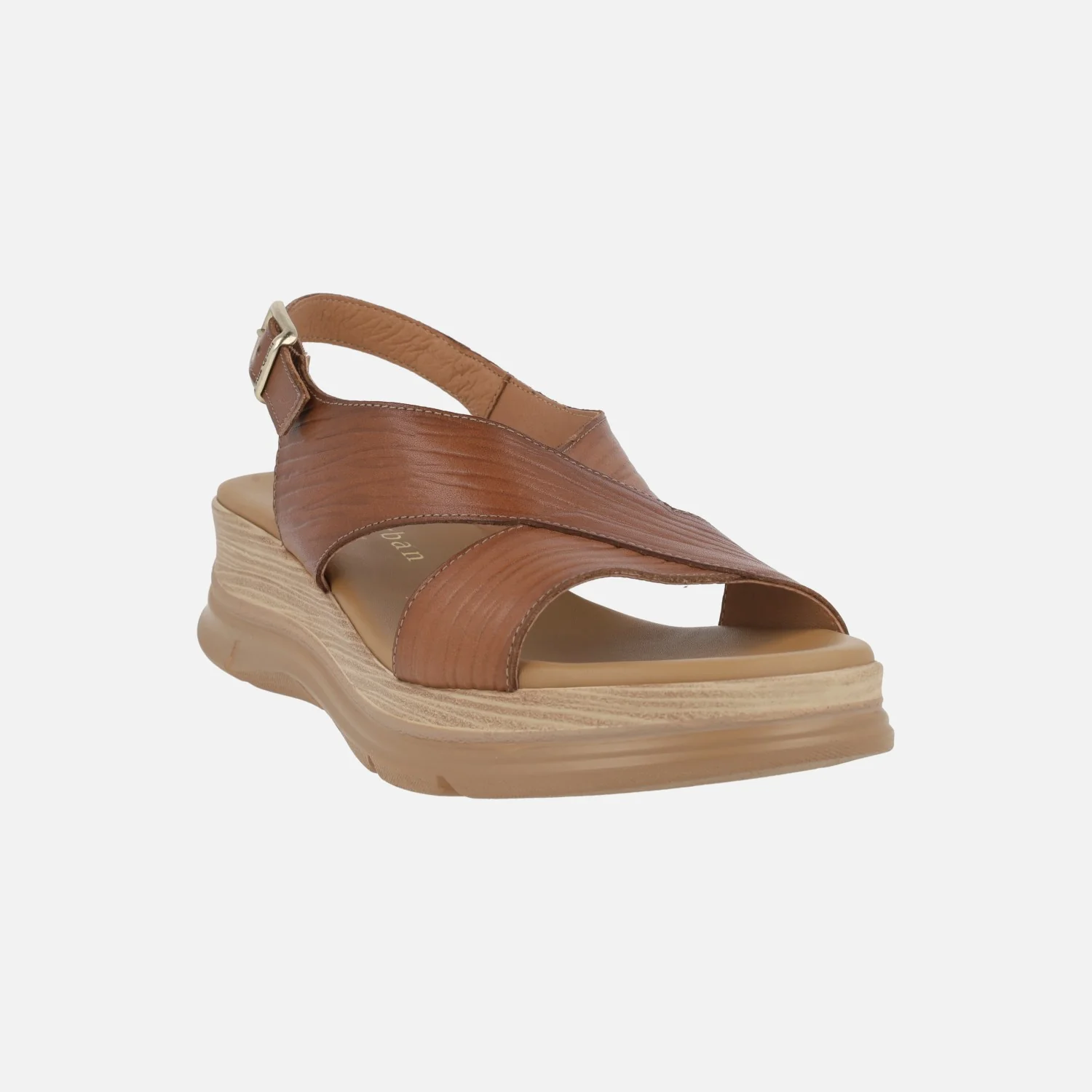 Sandalias de piel color cuero con tira al talón y hebilla - Image 2