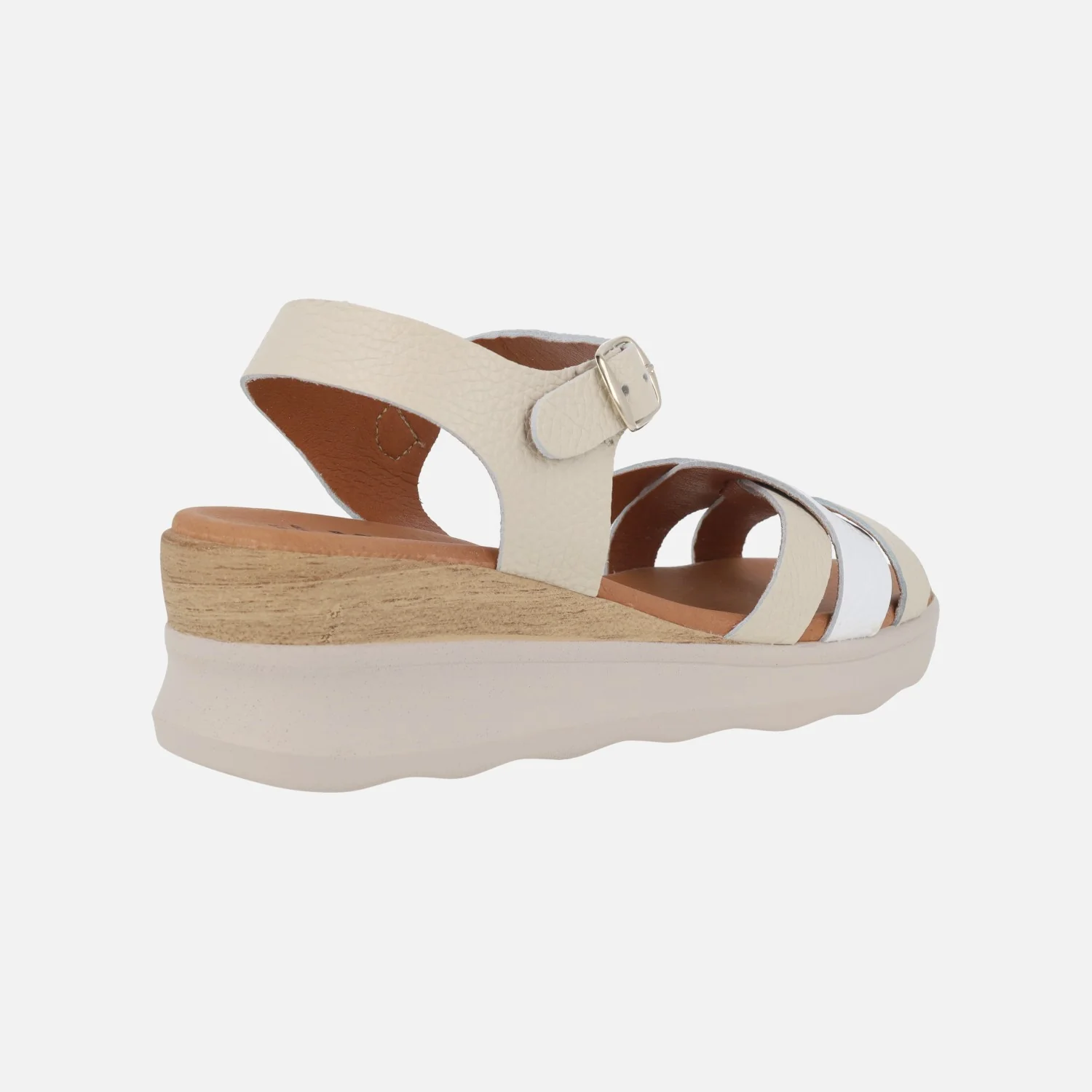 Sandalias de piel combinadas en beige y blanco con cierre de hebilla - Image 4