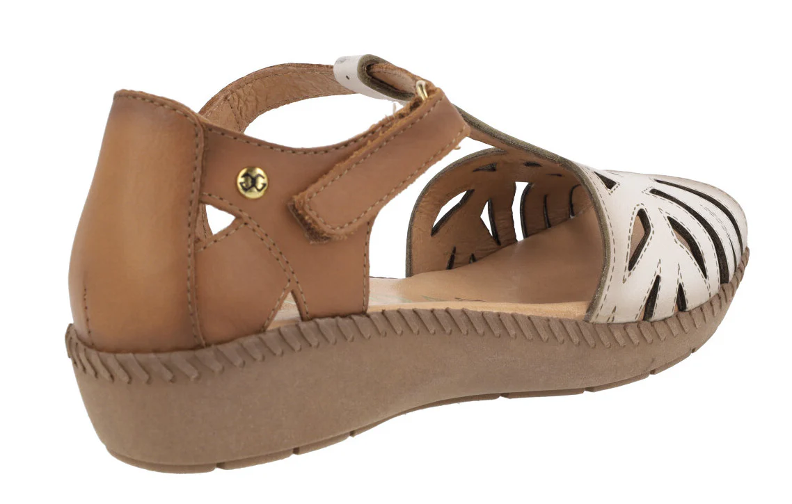 Sandalias de piel combinadas y cerradas de talón para mujer - Image 4