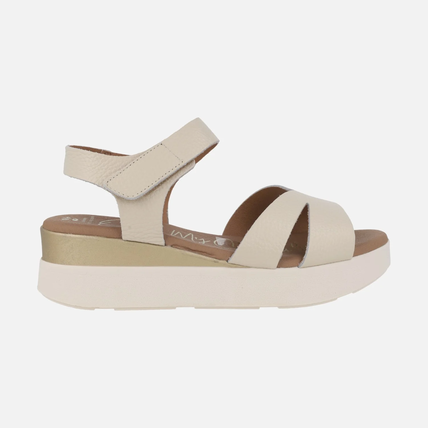 Sandalias de piel con cierre de velcro y cuña bicolor