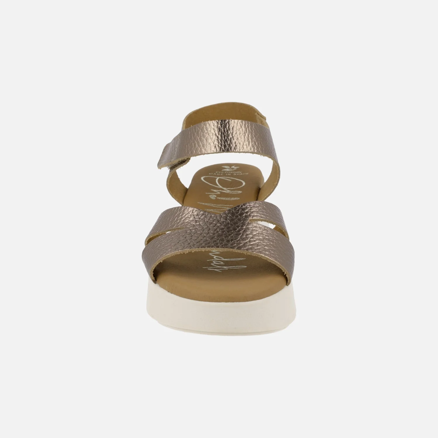 Sandalias de piel con cierre de velcro y cuña bicolor - Image 11