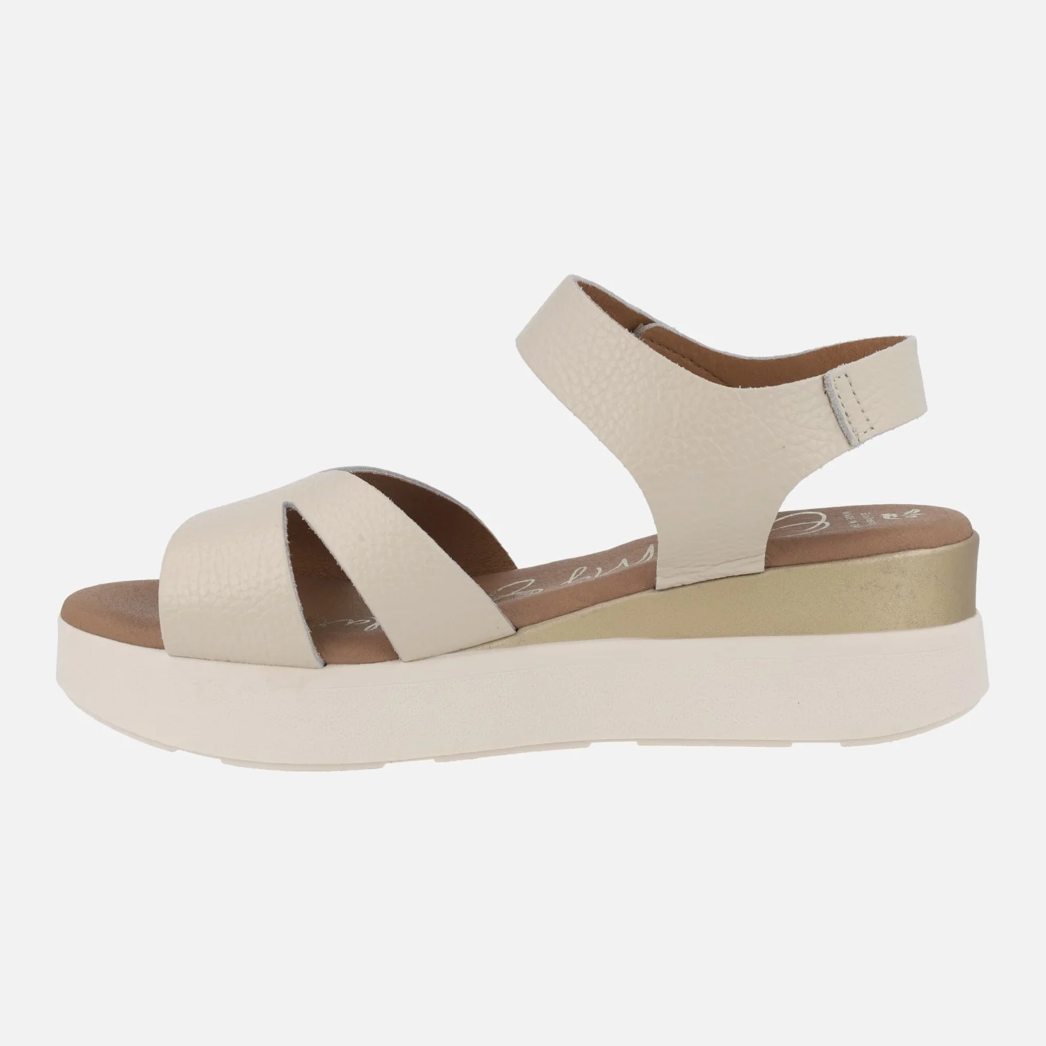 Sandalias de piel con cierre de velcro y cuña bicolor - Image 3