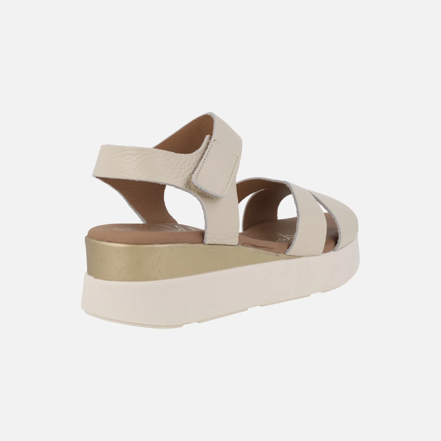 Sandalias de piel con cierre de velcro y cuña bicolor - Image 4