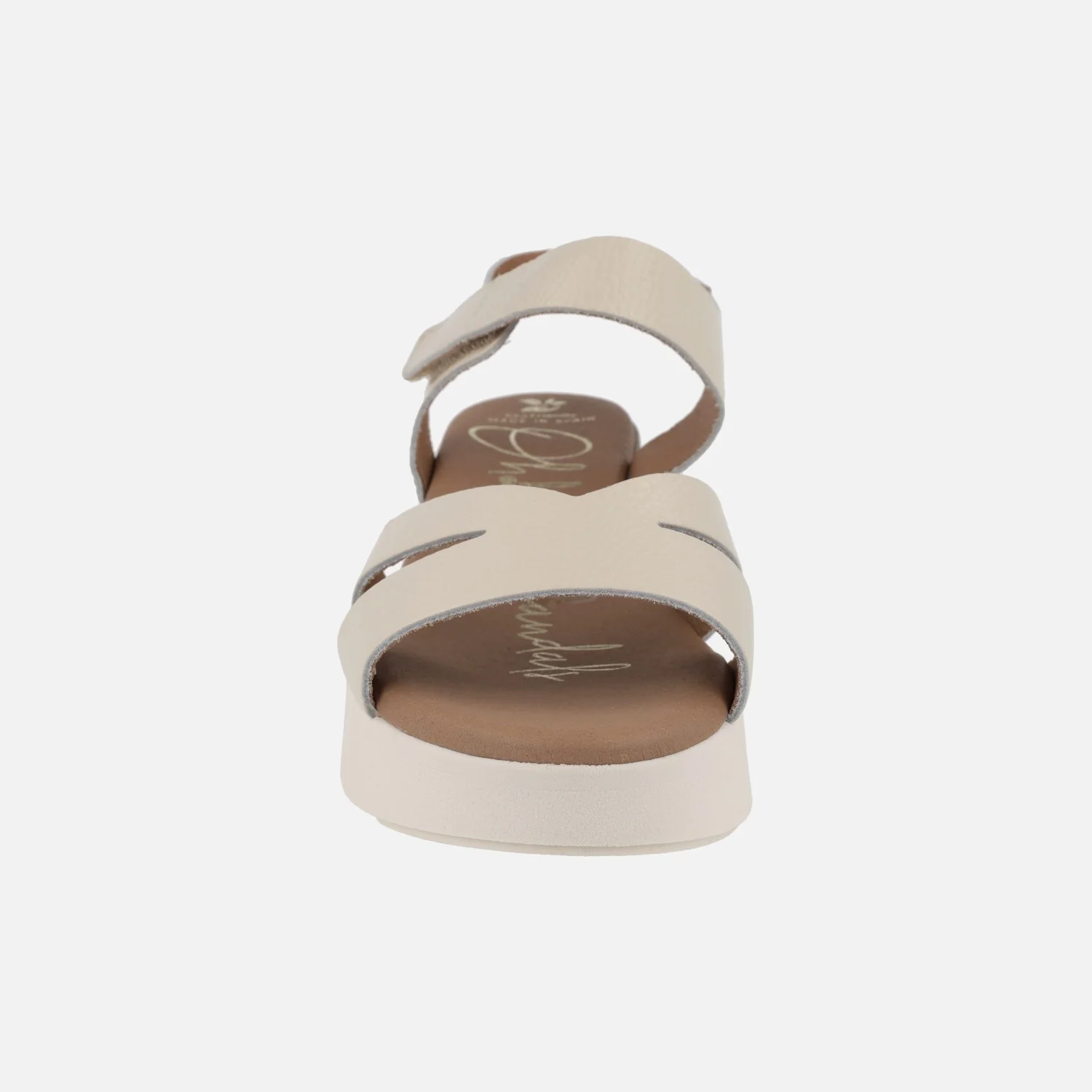 Sandalias de piel con cierre de velcro y cuña bicolor - Image 5