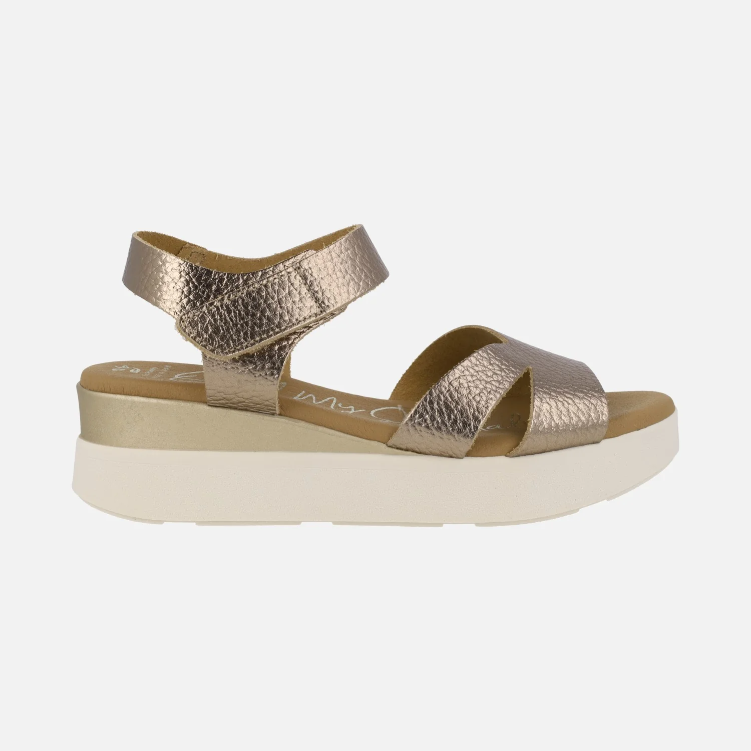 Sandalias de piel con cierre de velcro y cuña bicolor - Image 7