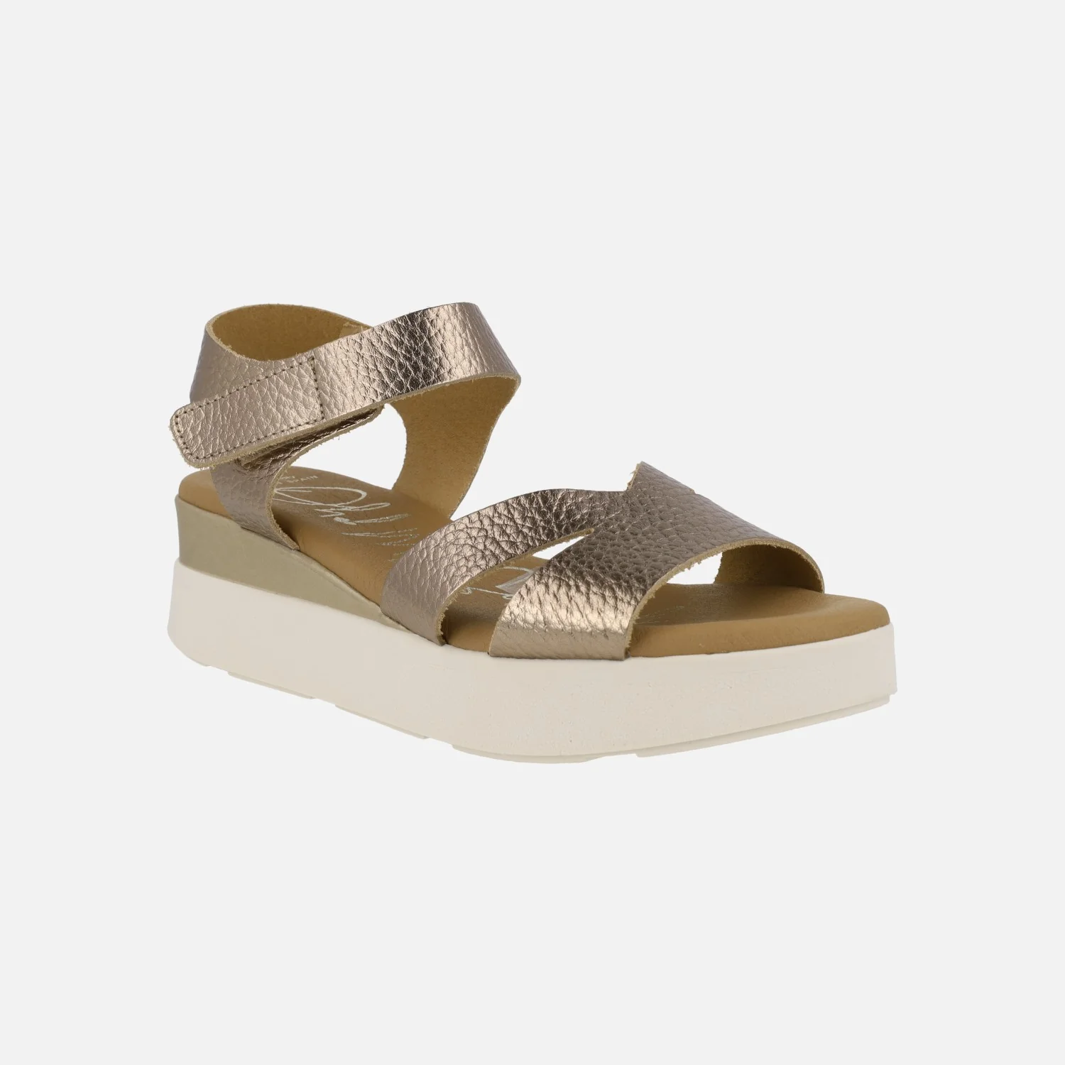 Sandalias de piel con cierre de velcro y cuña bicolor - Image 8