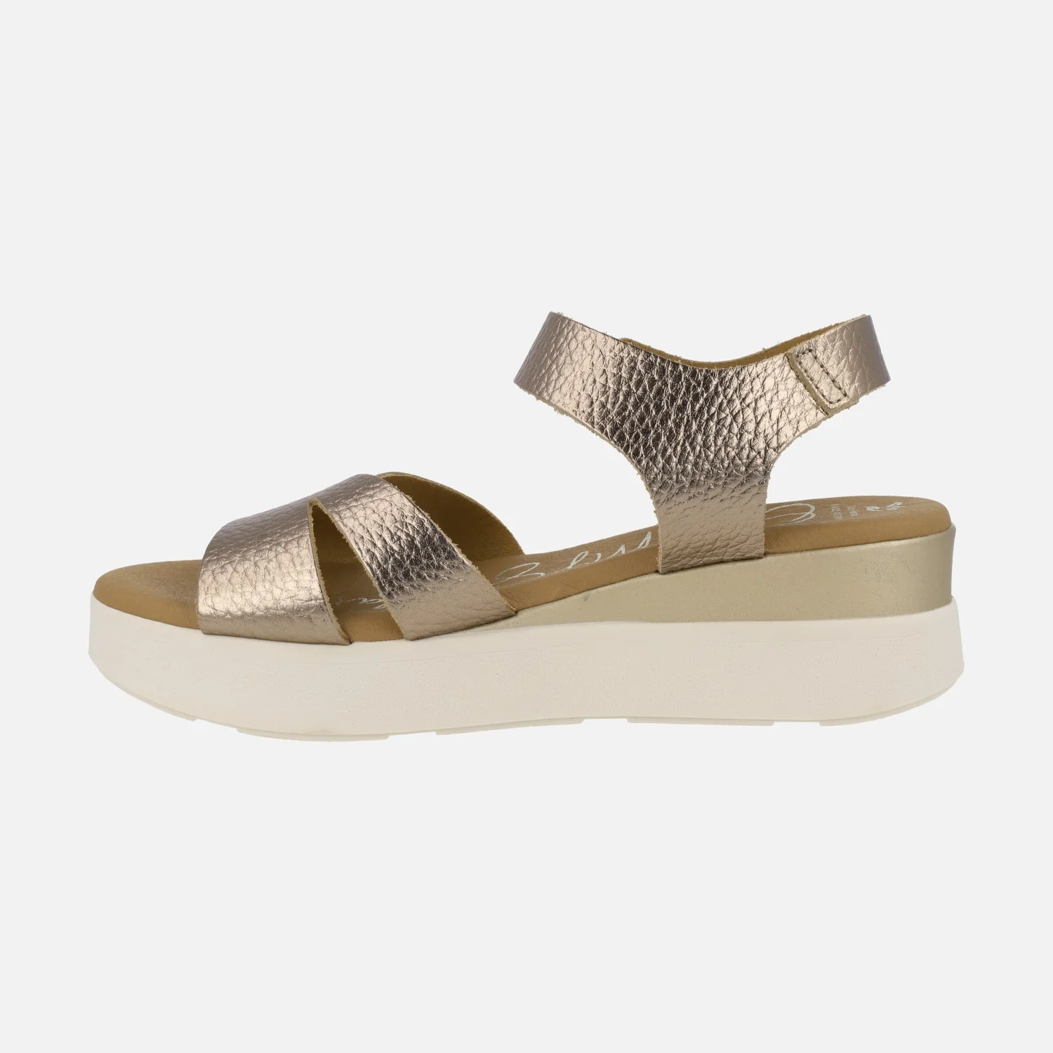 Sandalias de piel con cierre de velcro y cuña bicolor - Image 9