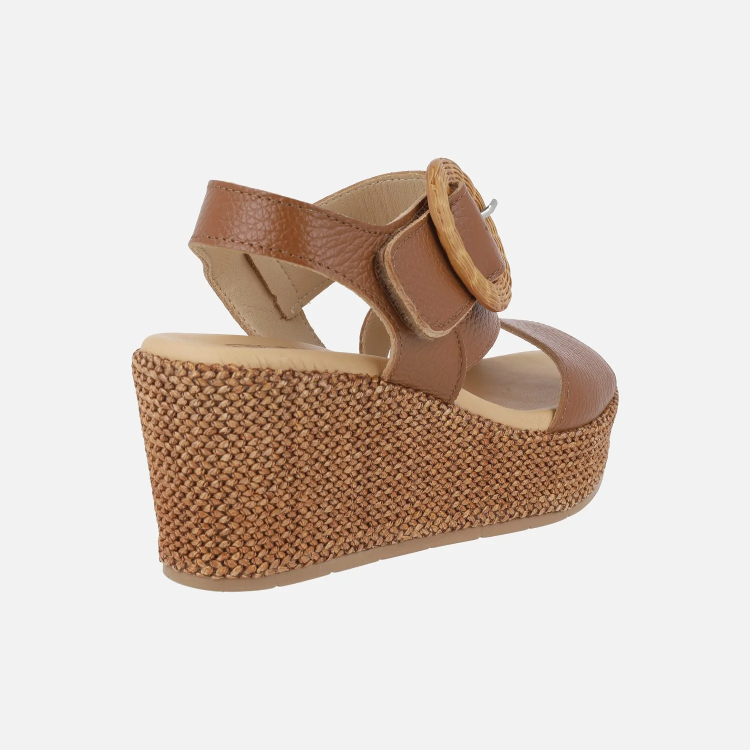 Sandalias de piel con cuña alta de rafia y cierre de velcro - Image 10
