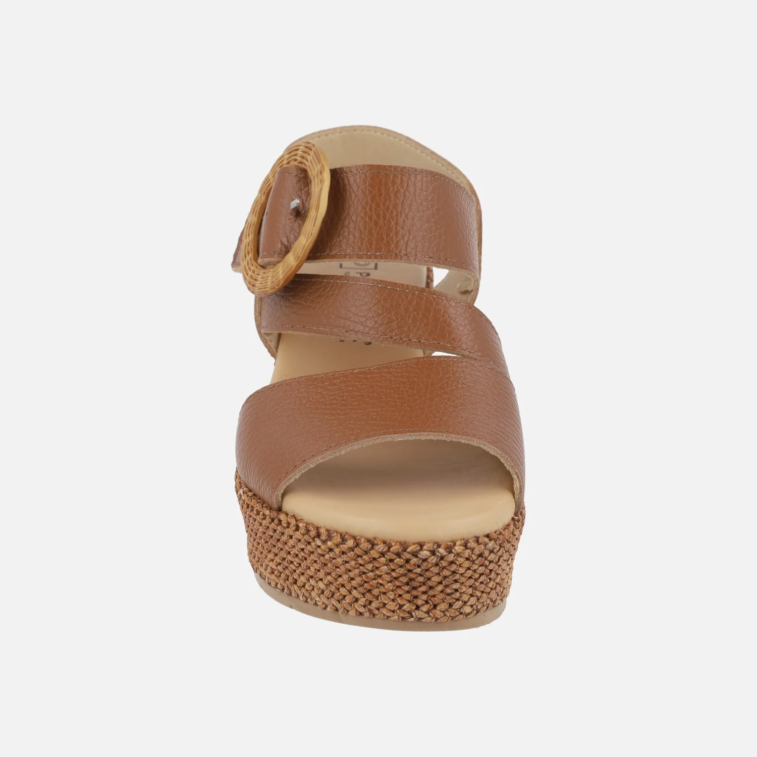 Sandalias de piel con cuña alta de rafia y cierre de velcro - Image 11