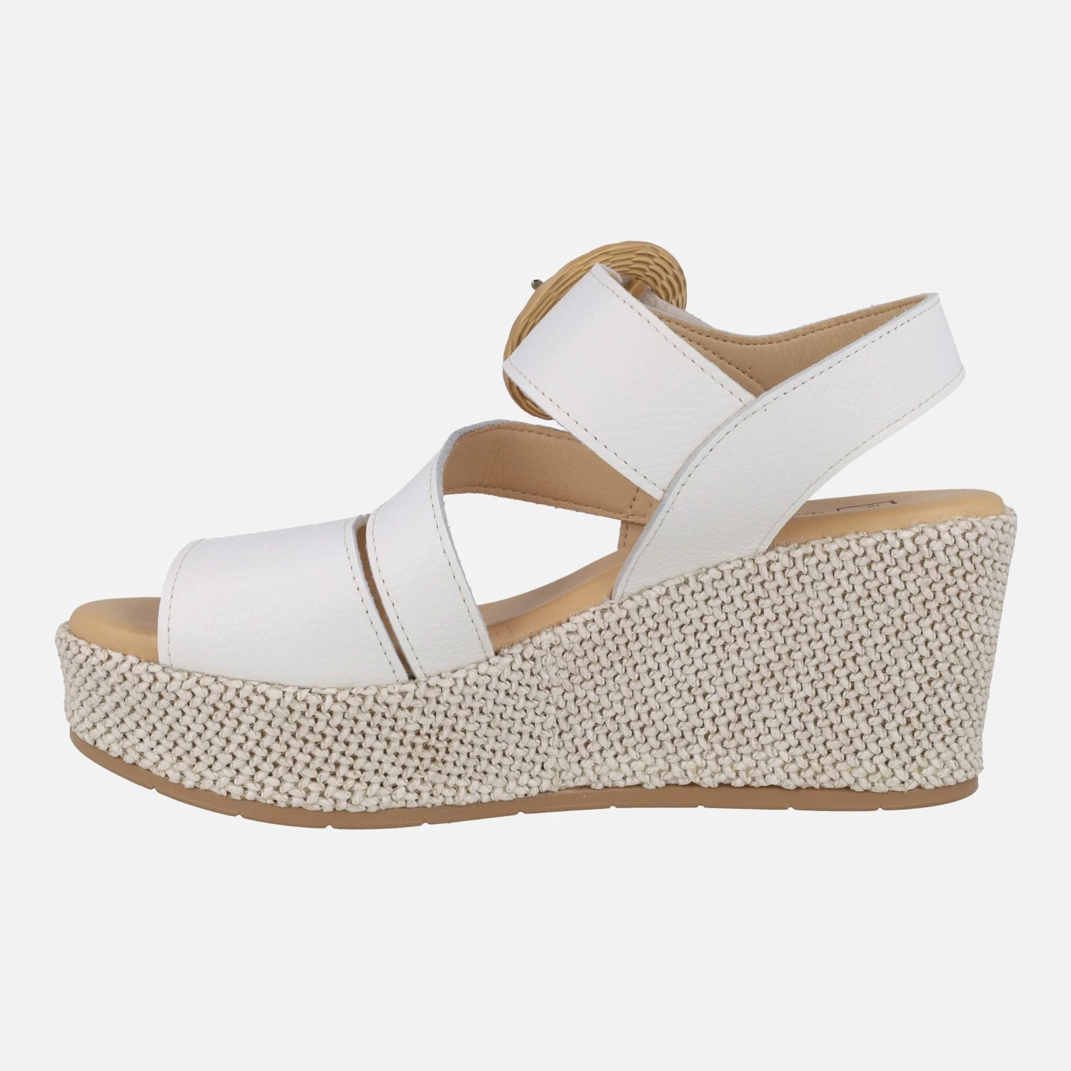Sandalias de piel con cuña alta de rafia y cierre de velcro - Image 3