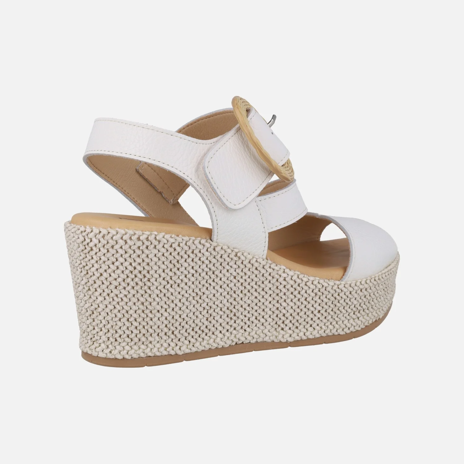 Sandalias de piel con cuña alta de rafia y cierre de velcro - Image 4