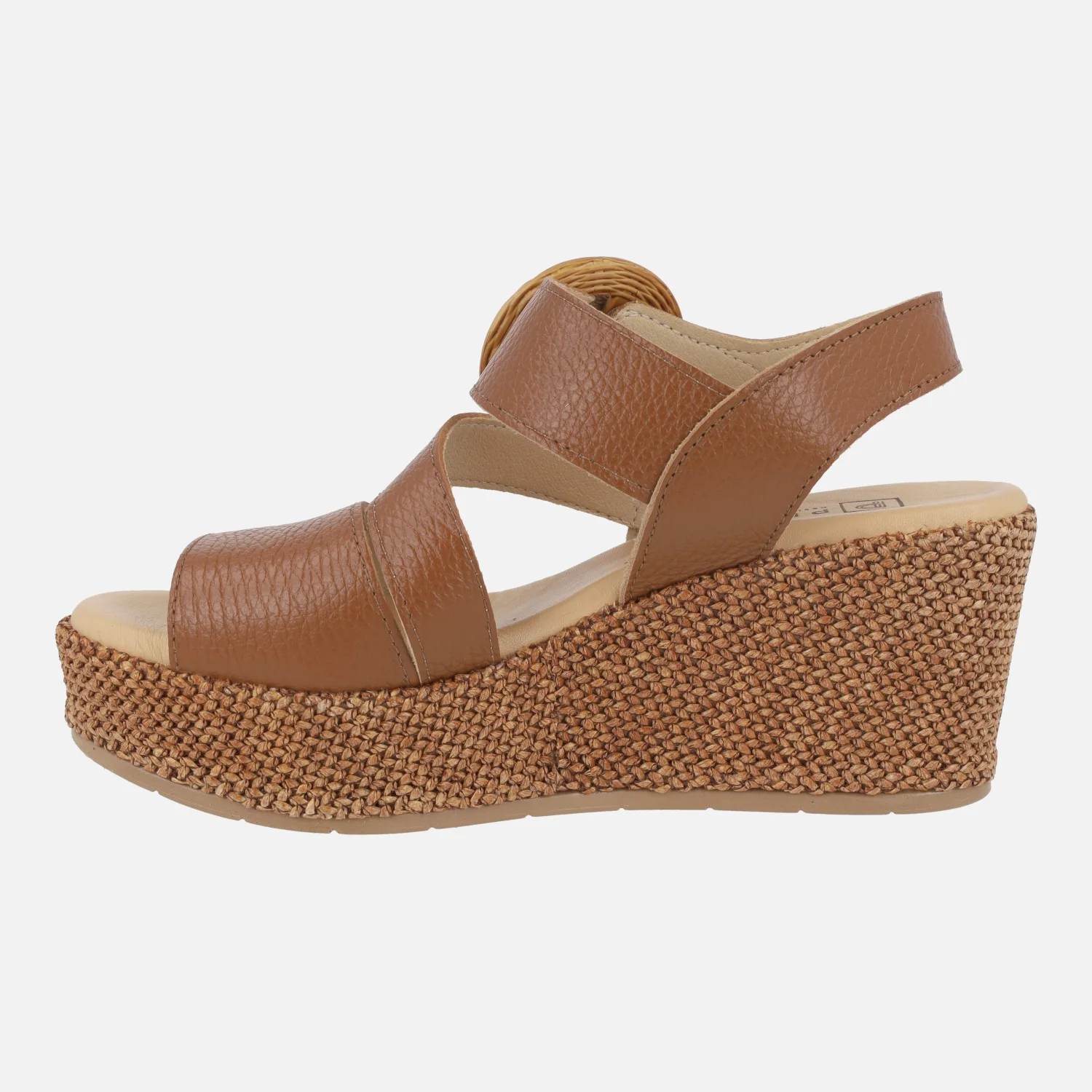 Sandalias de piel con cuña alta de rafia y cierre de velcro - Image 9