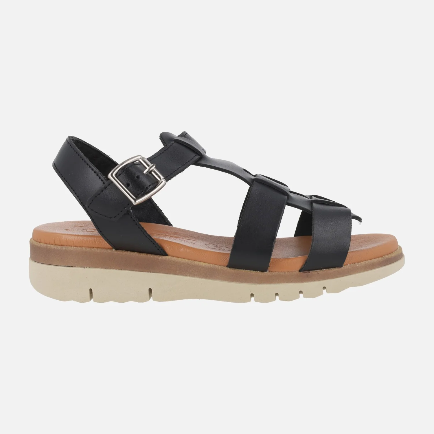 Sandalias de piel con cuña baja y cierre de hebilla - Image 7