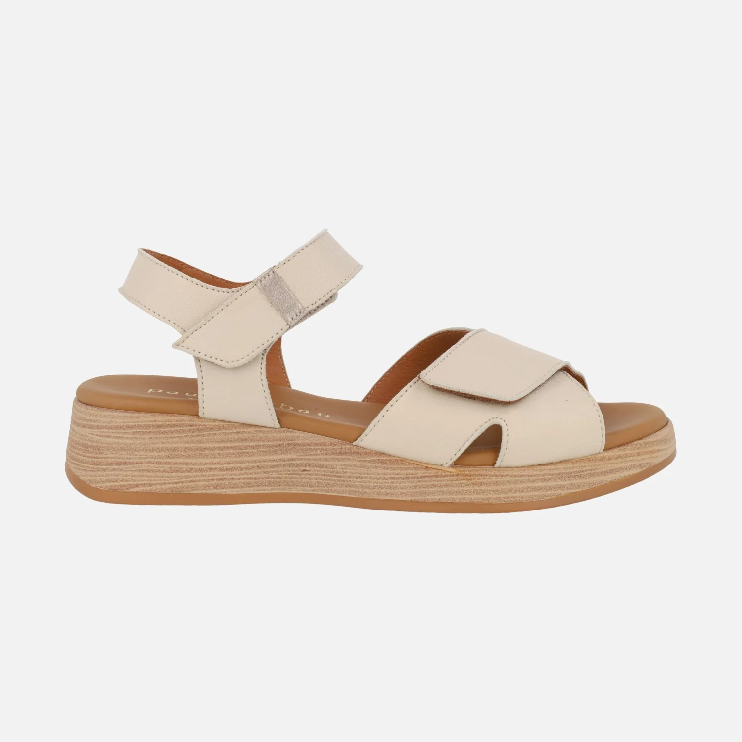 Sandalias de piel con cuña baja y cierre de velcros
