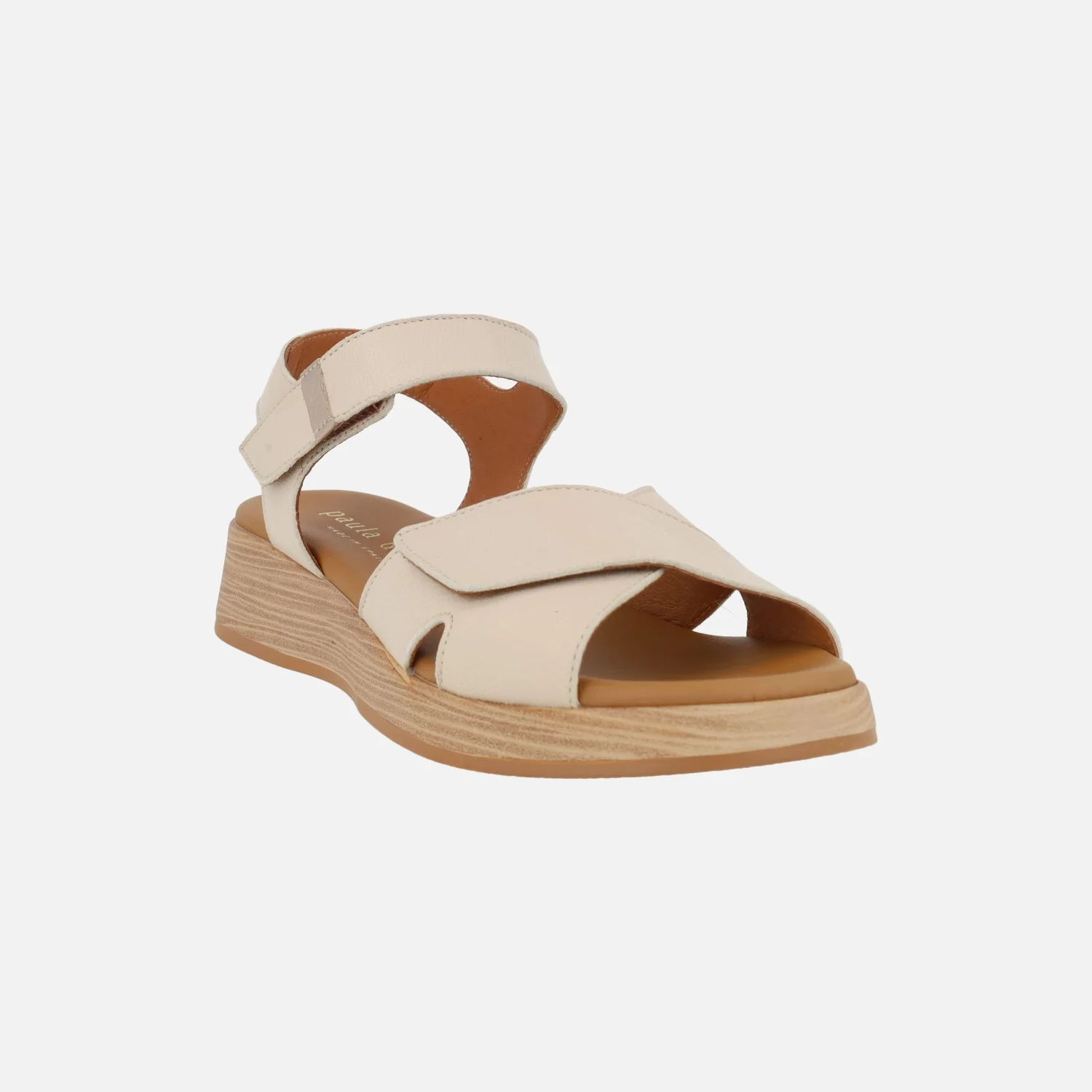Sandalias de piel con cuña baja y cierre de velcros - Image 2