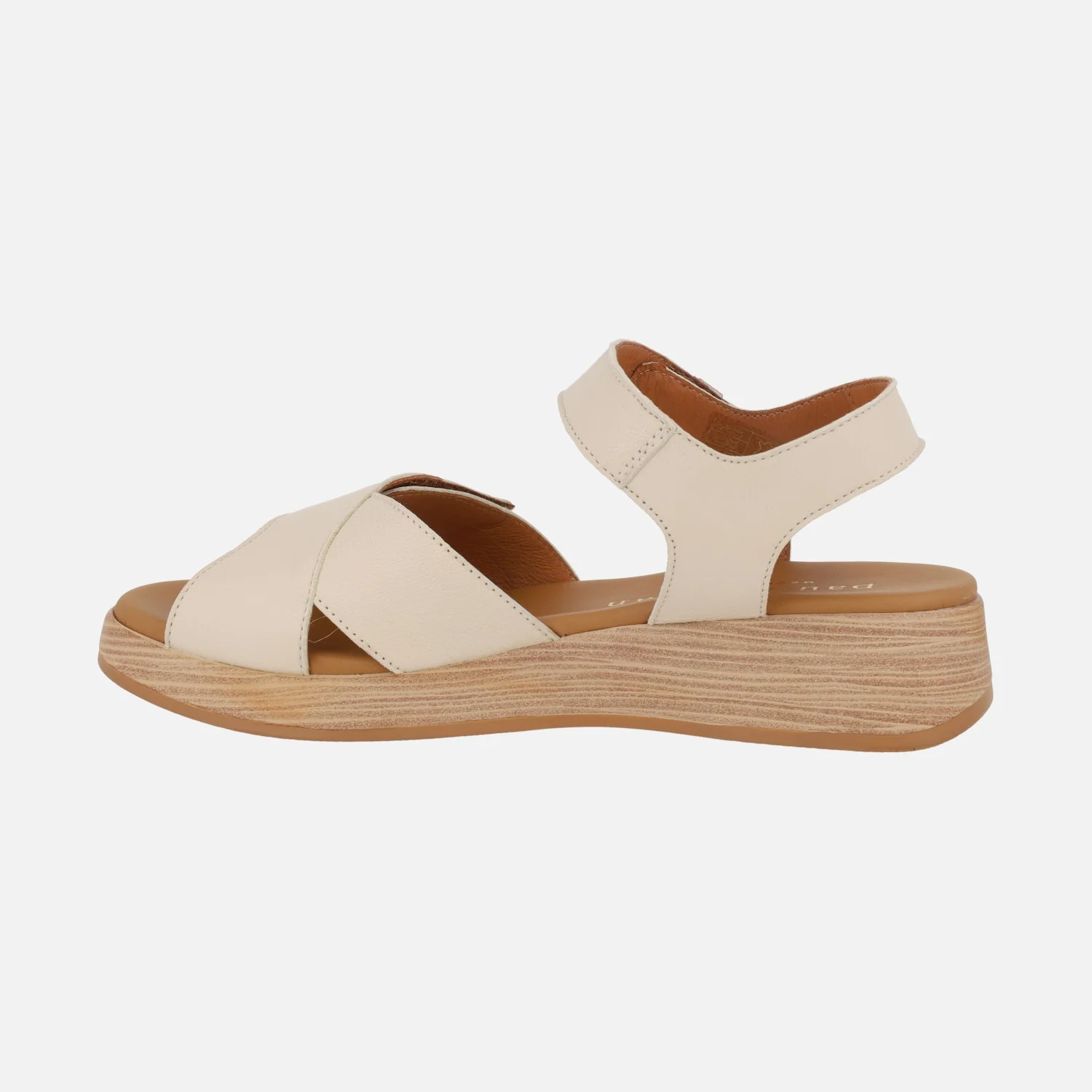 Sandalias de piel con cuña baja y cierre de velcros - Image 3