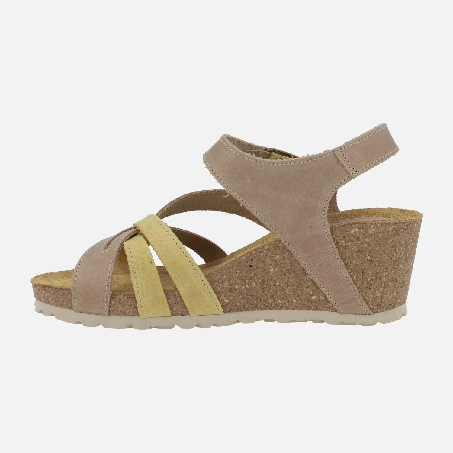 Sandalias de piel con cuña de corcho y cierre de velcro - Image 3
