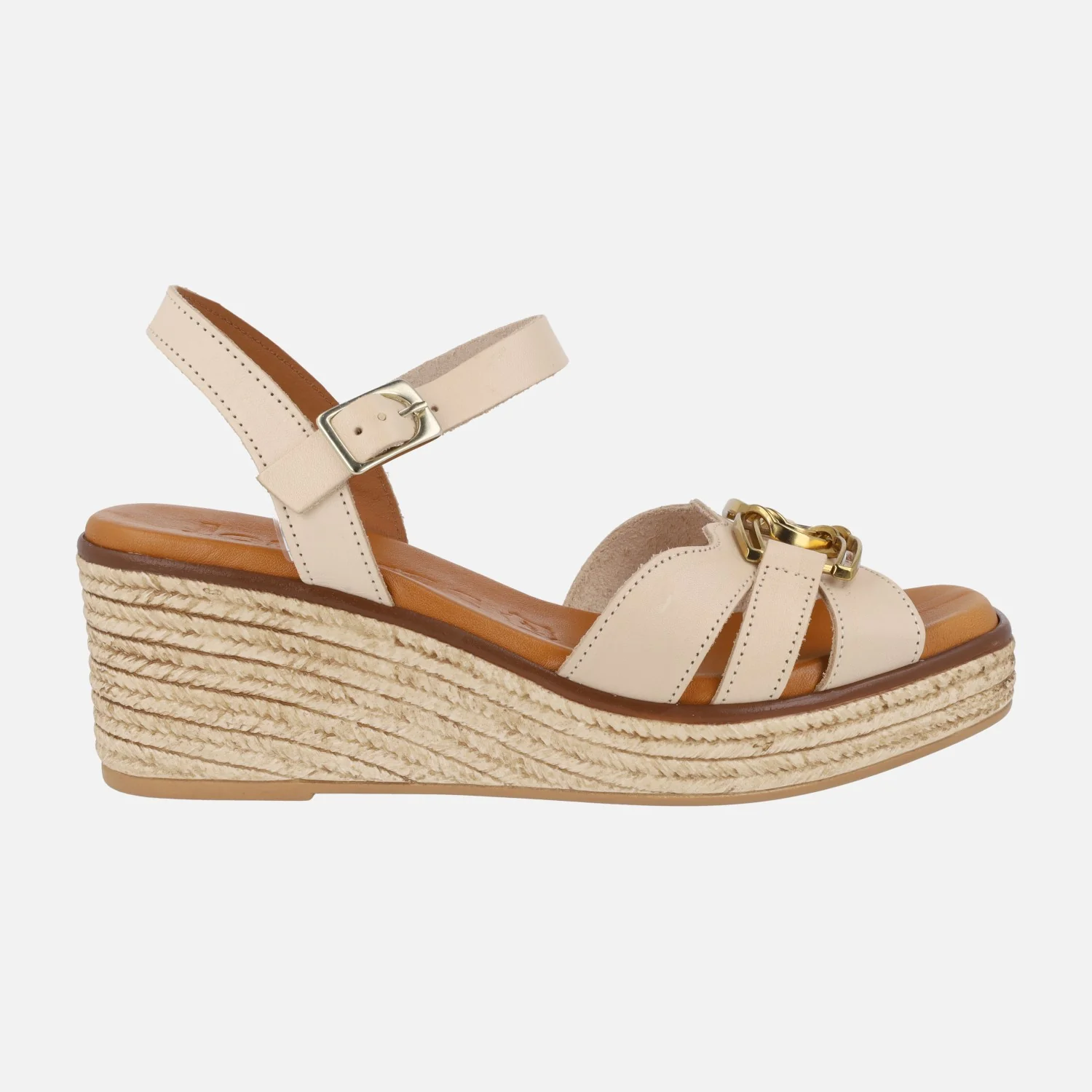 Sandalias de piel con cuña y adorno metálico - Image 2