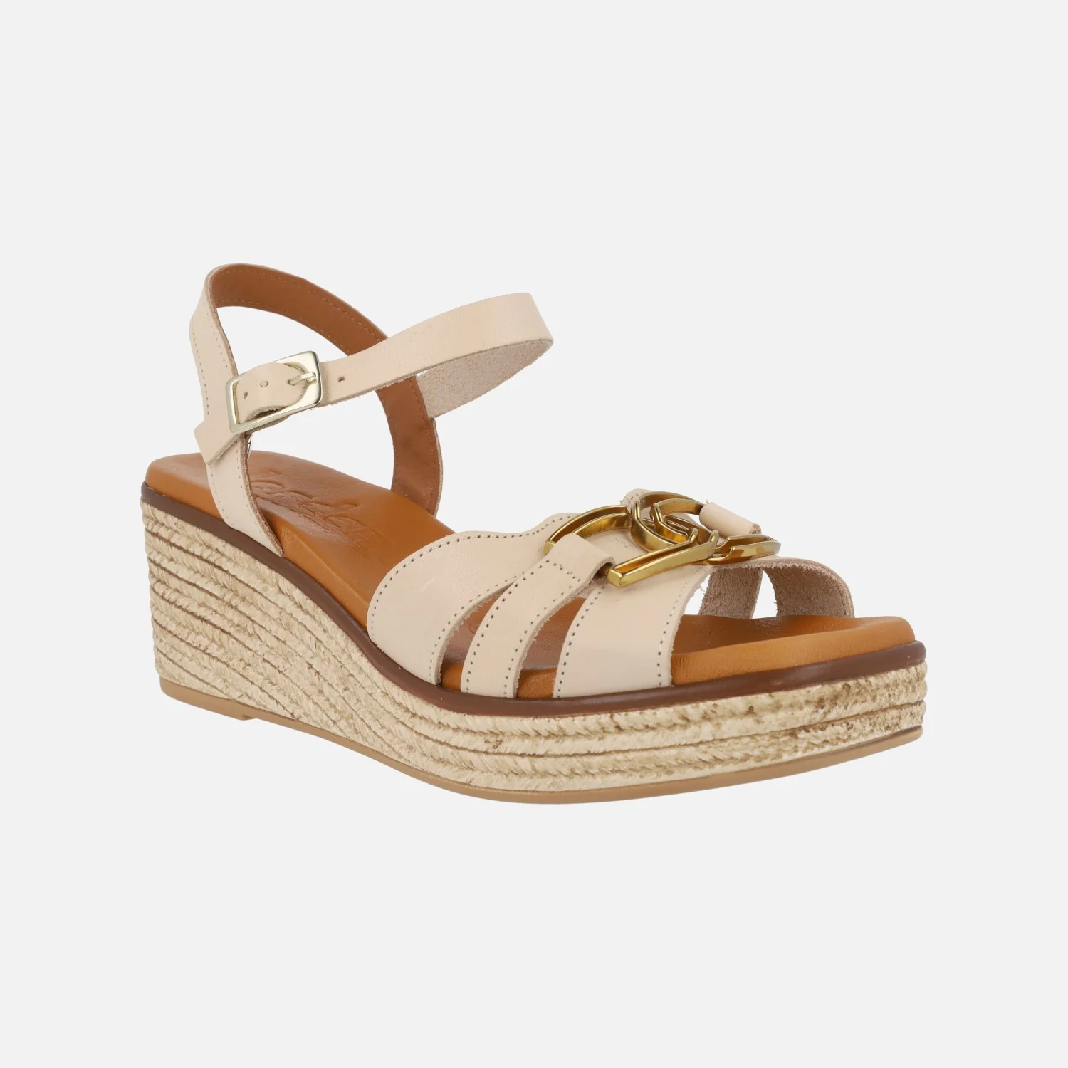 Sandalias de piel con cuña y adorno metálico - Image 3